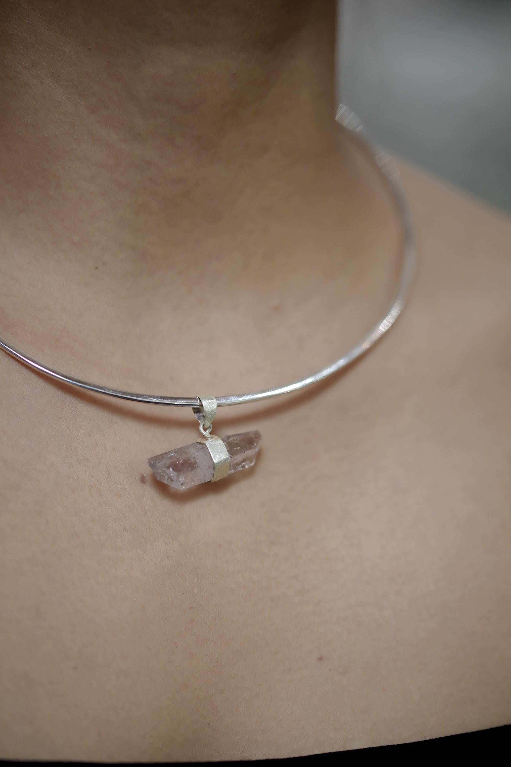 Vera Cruz Amethyst Pendant 925 Sterling Silver Double Terminated Anhydro Crystal Point Crown Chakra Necklace