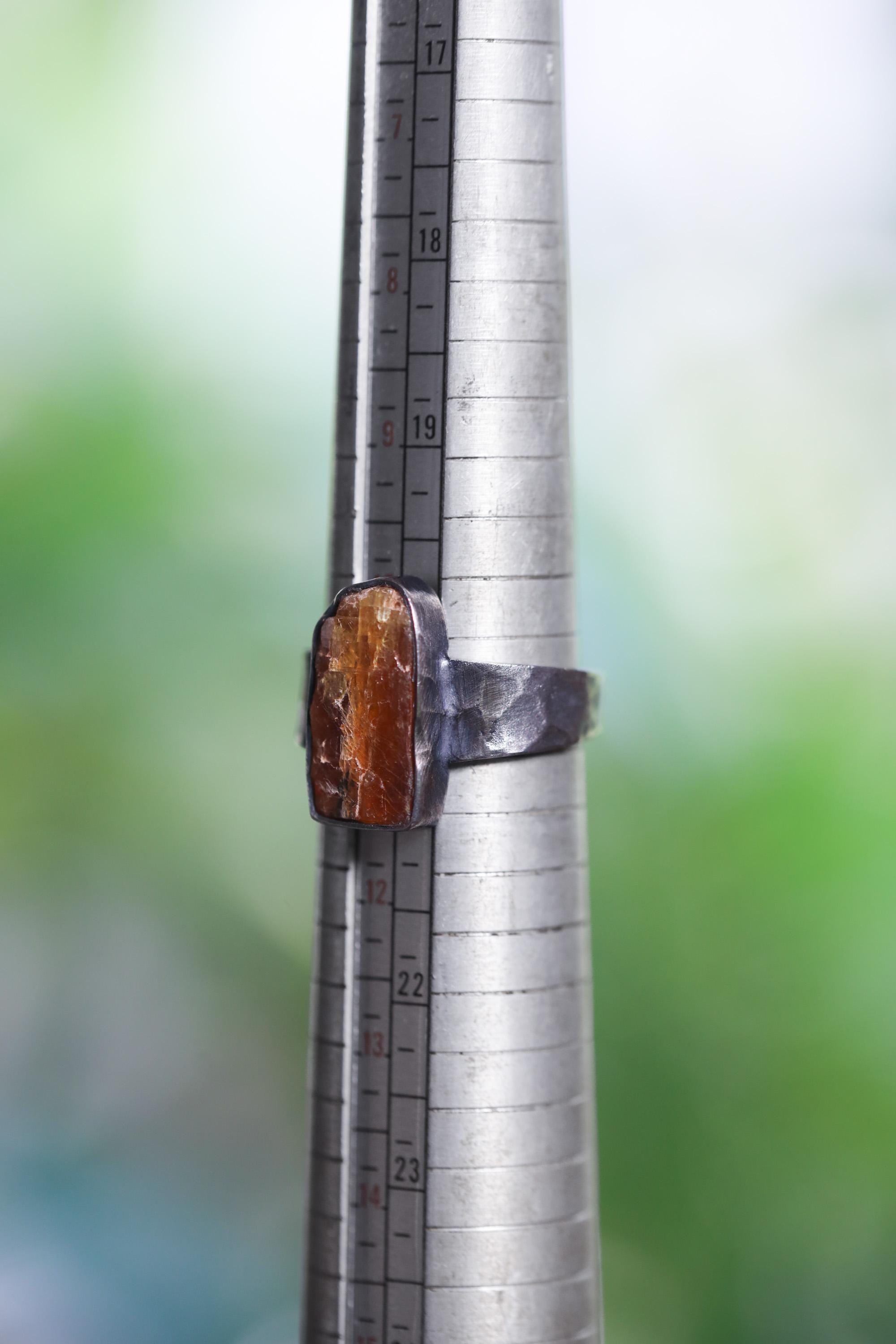 Natural Raw Orange Gem Kyanite Specimen 925 Silver Oxidised Hammered Band High Grade Stone Men’s Jewelry Solar Plexus Energy