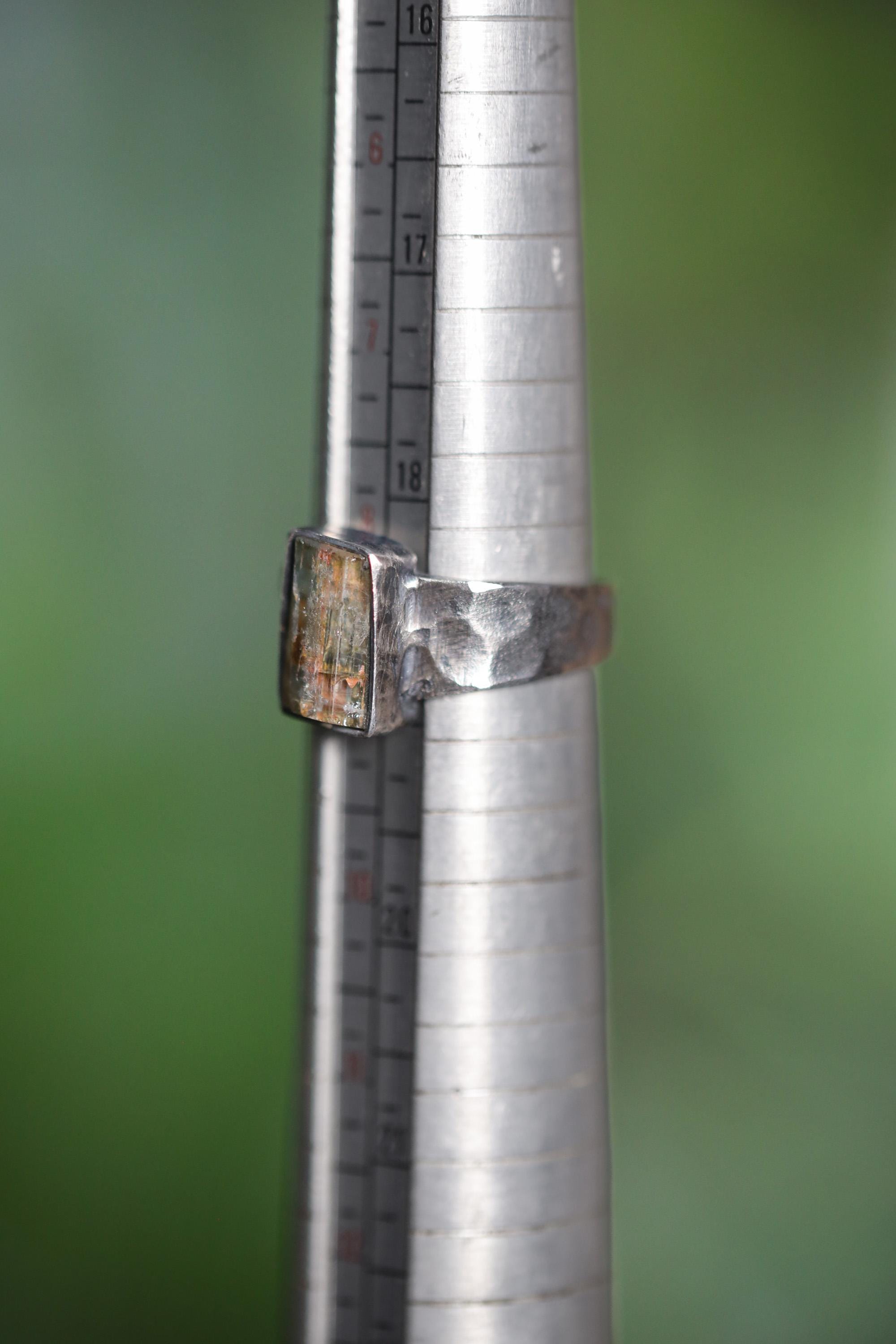 Australian Aquamarine Ring, Size 9, Hammered Oxidized 925 Silver