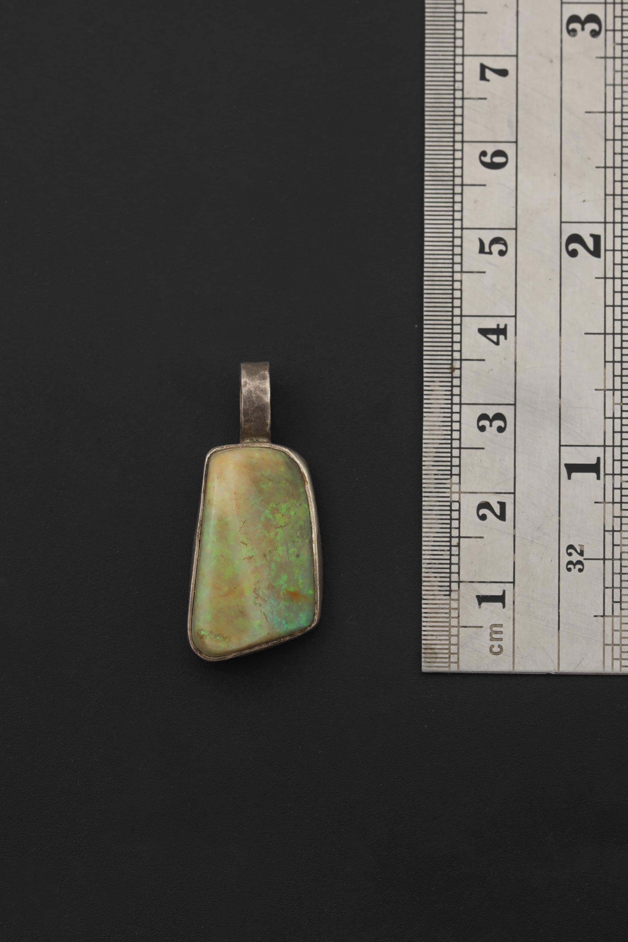 Lightning Ridge Opal Pendant 925 Sterling Silver Solid White Fiery Gem Opal Hammered Bail Crown Chakra Gift