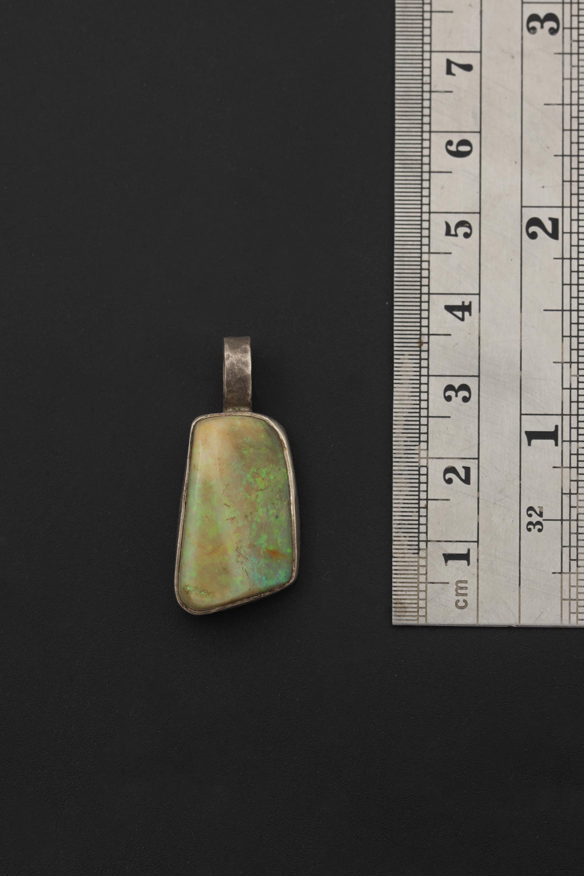 Solid Lightning Ridge White Fiery Gem Opal Pendant, 925 Silver, Hammered Round Bail, Organic Bezel Texture, 22ct Australian Opal Jewelry