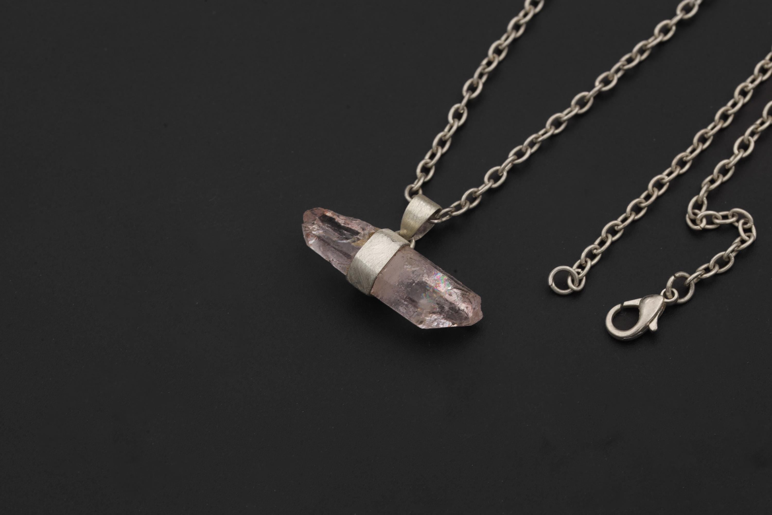 Vera Cruz Amethyst Pendant 925 Sterling Silver Double Terminated Anhydro Crystal Point Crown Chakra Necklace