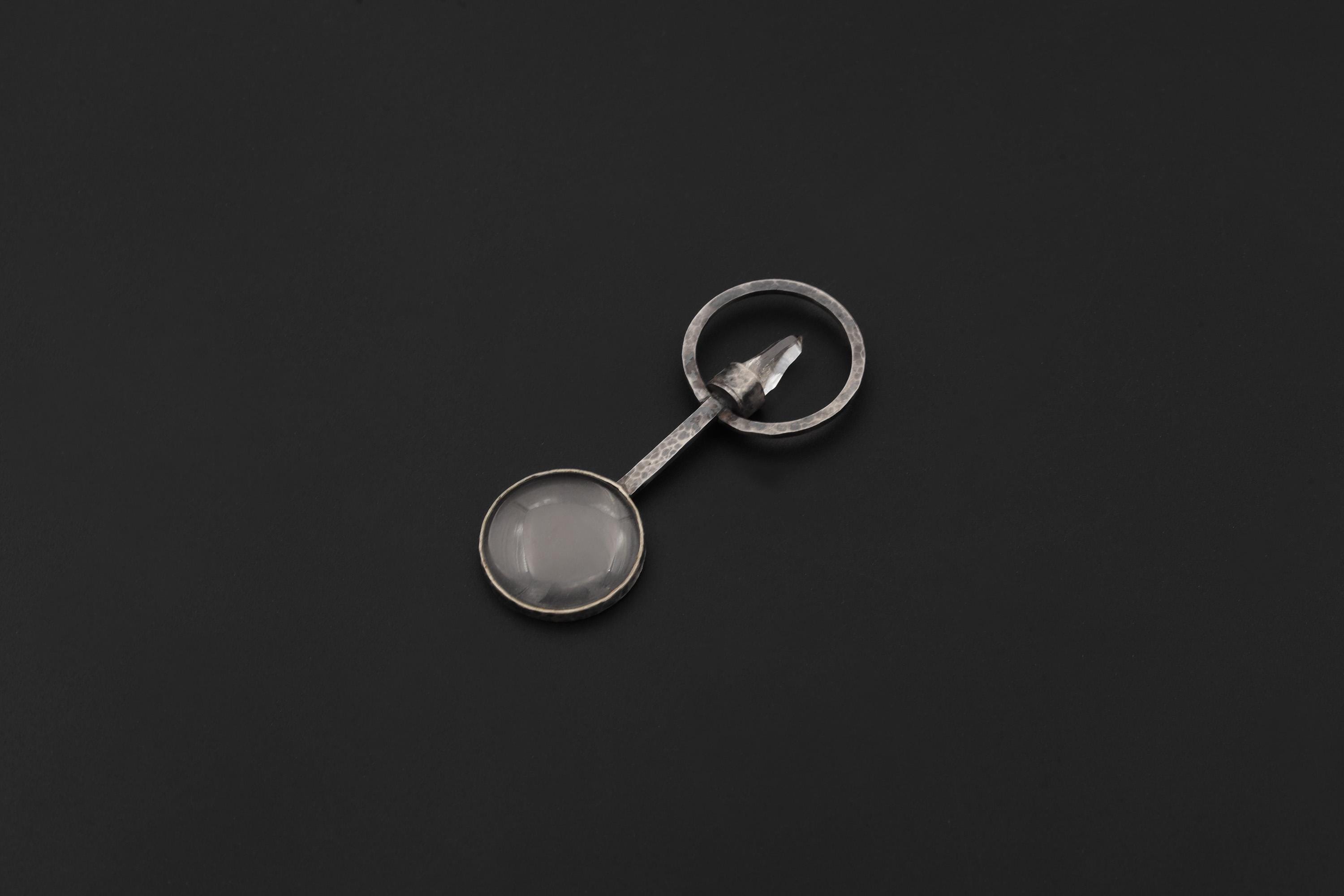 Himalayan Lemurian Laser Quartz Pendant, 925 Silver Functional Jewelry, 5x Magnifying Glass Fire Starter, Hammered Oxidized Silver