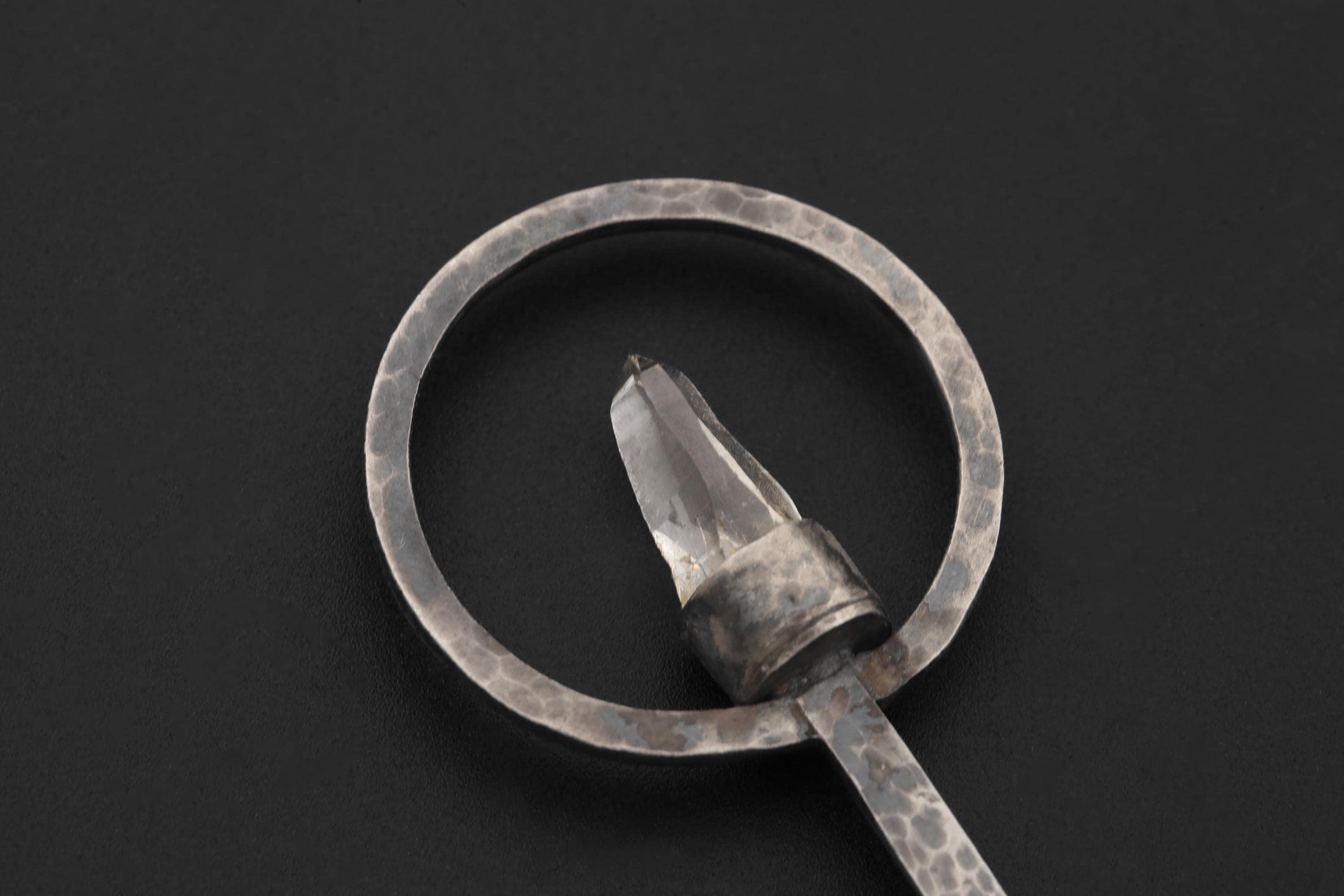 Himalayan Lemurian Laser Quartz Pendant, 925 Silver Functional Jewelry, 5x Magnifying Glass Fire Starter, Hammered Oxidized Silver