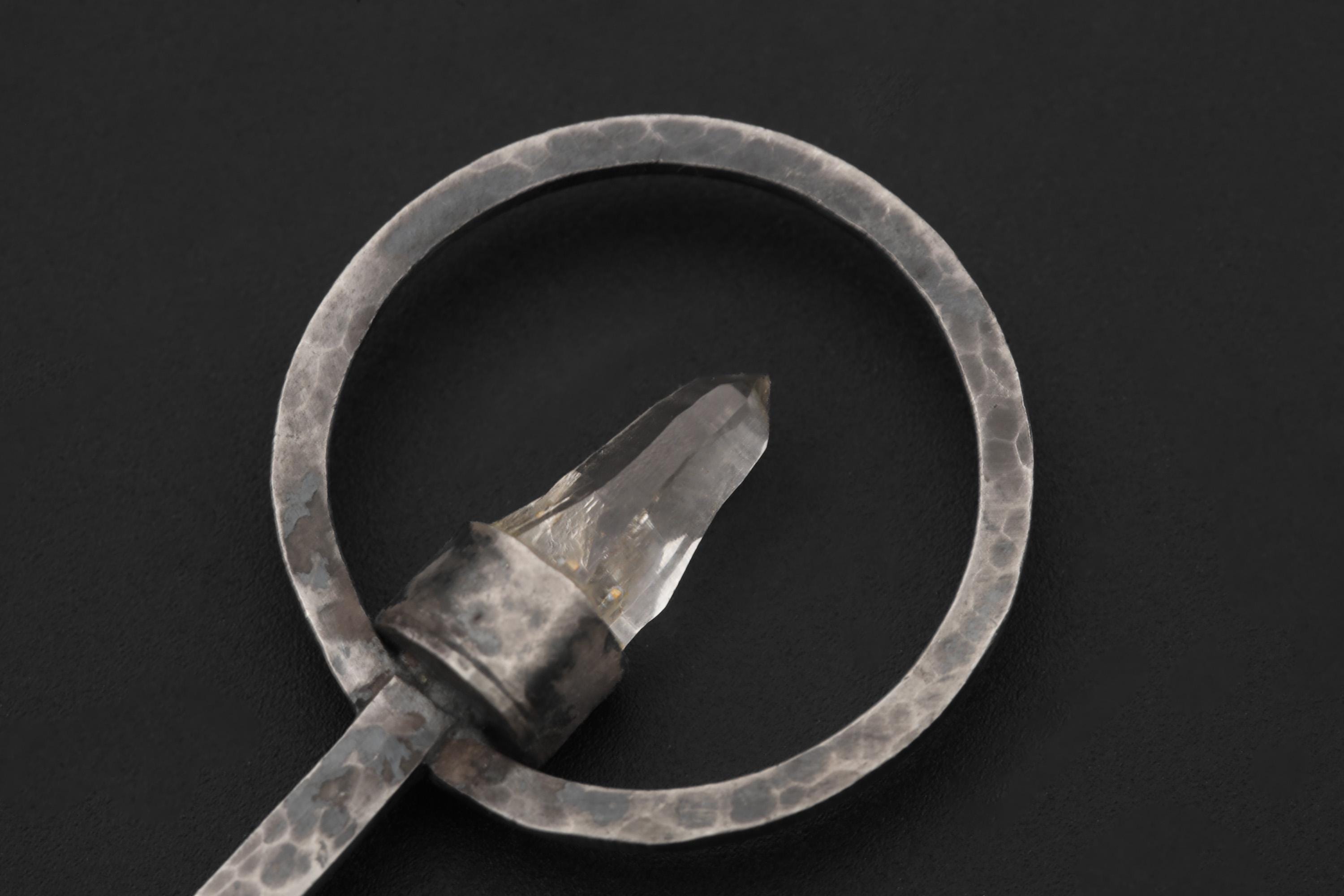 Himalayan Lemurian Laser Quartz Pendant, 925 Silver Functional Jewelry, 5x Magnifying Glass Fire Starter, Hammered Oxidized Silver