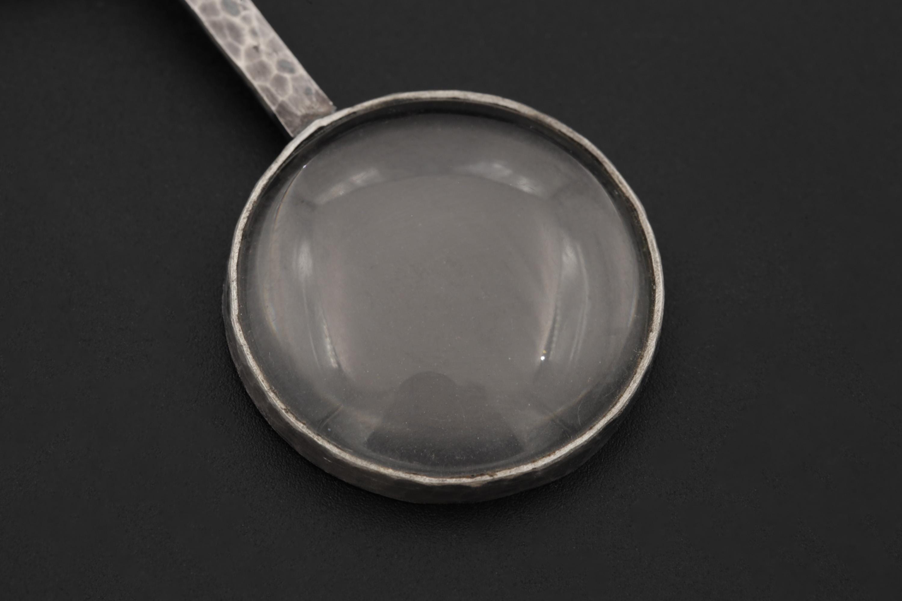 Himalayan Lemurian Laser Quartz Pendant, 925 Silver Functional Jewelry, 5x Magnifying Glass Fire Starter, Hammered Oxidized Silver