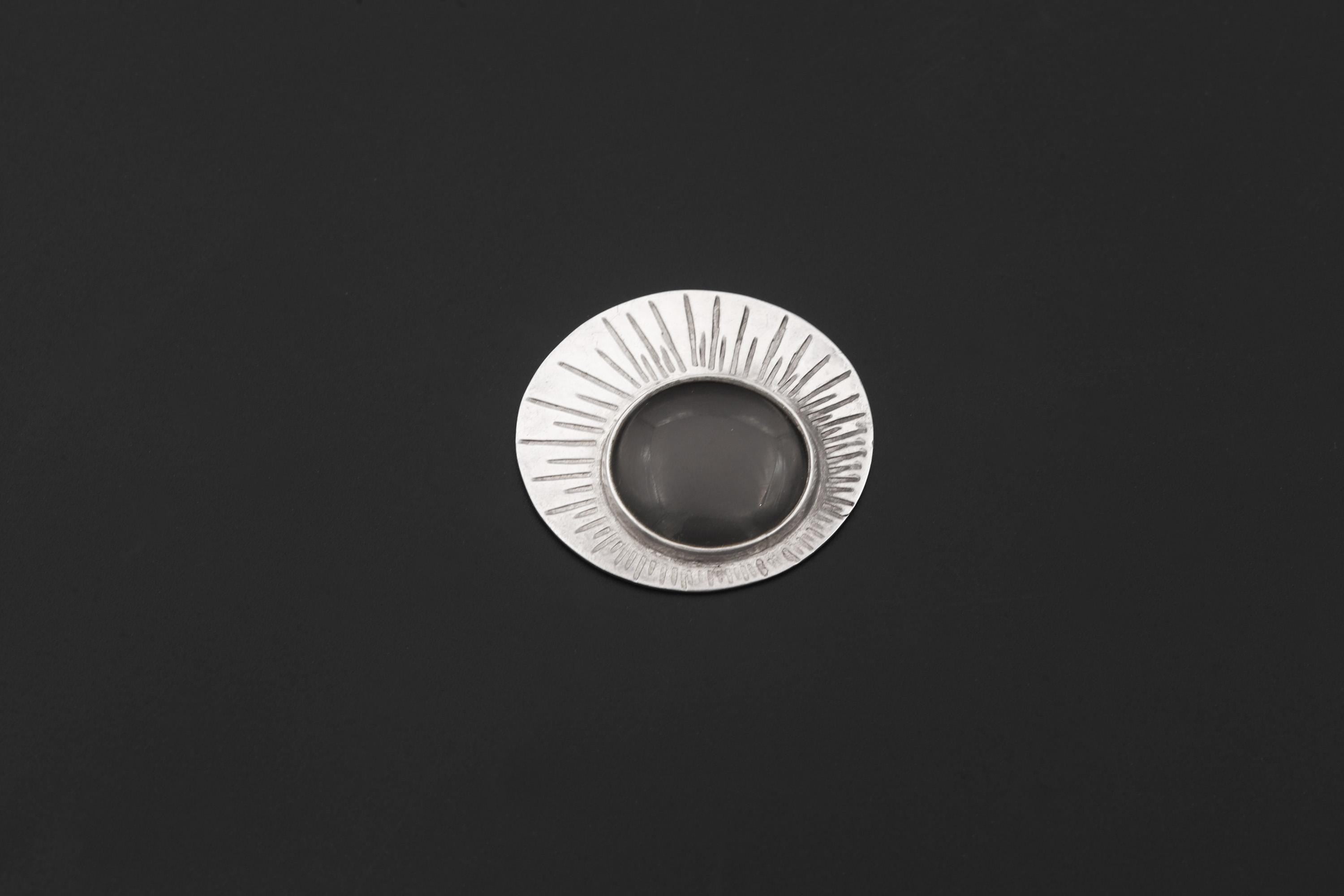 925 Silver Sun Motive Fire Starter Pendant, Functional 5x Magnifying Glass, Scratch Textured Oxidized Finish, Woven Chain, Solar Jewelry