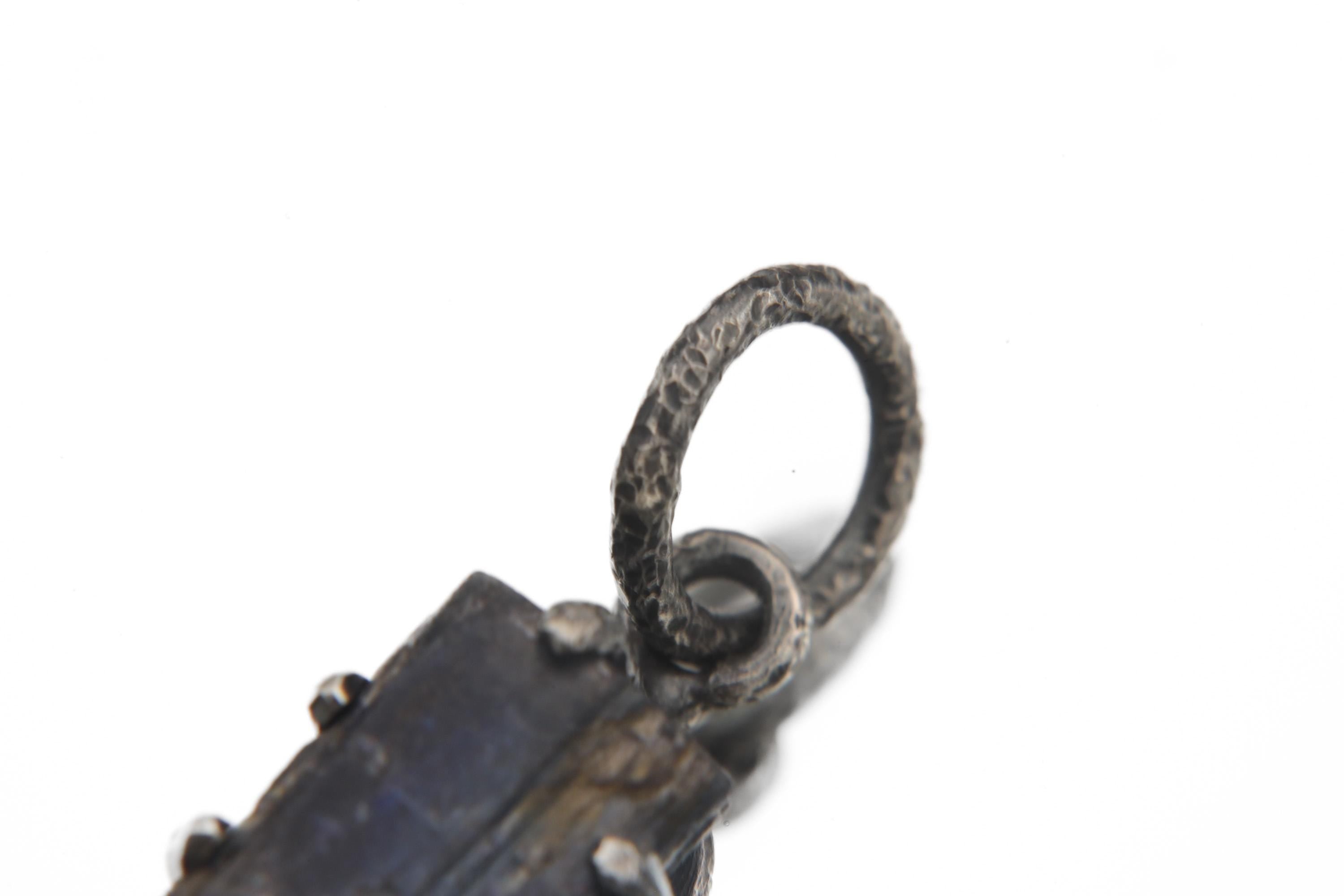 Ocean Kyanite Pendant, 925 Silver, Hammer Texture, Oxidized Finish, Claw Setting, Round Bail, Throat Chakra, Boho Healing Crystal Pendant