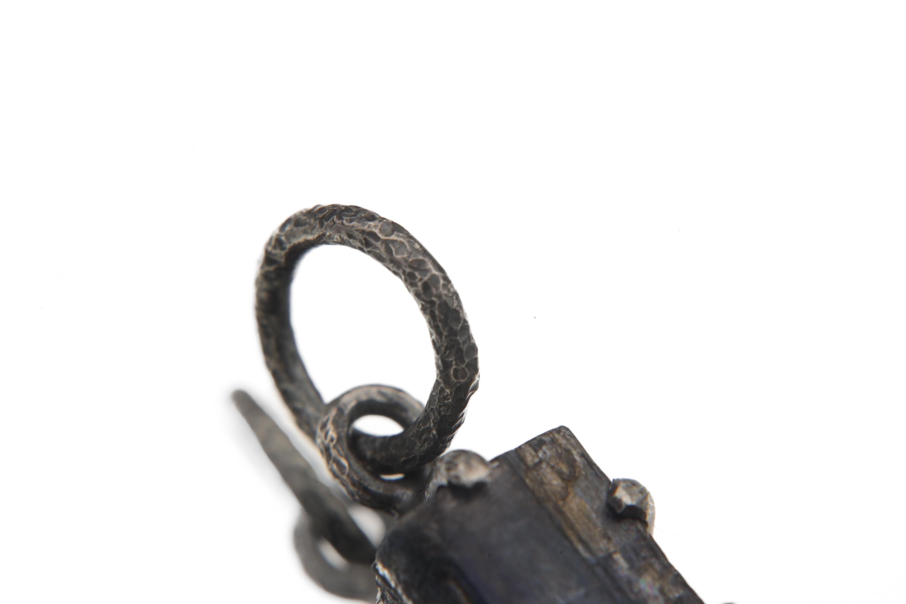 Ocean Kyanite Pendant, 925 Silver, Hammer Texture, Oxidized Finish, Claw Setting, Round Bail, Throat Chakra, Boho Healing Crystal Pendant