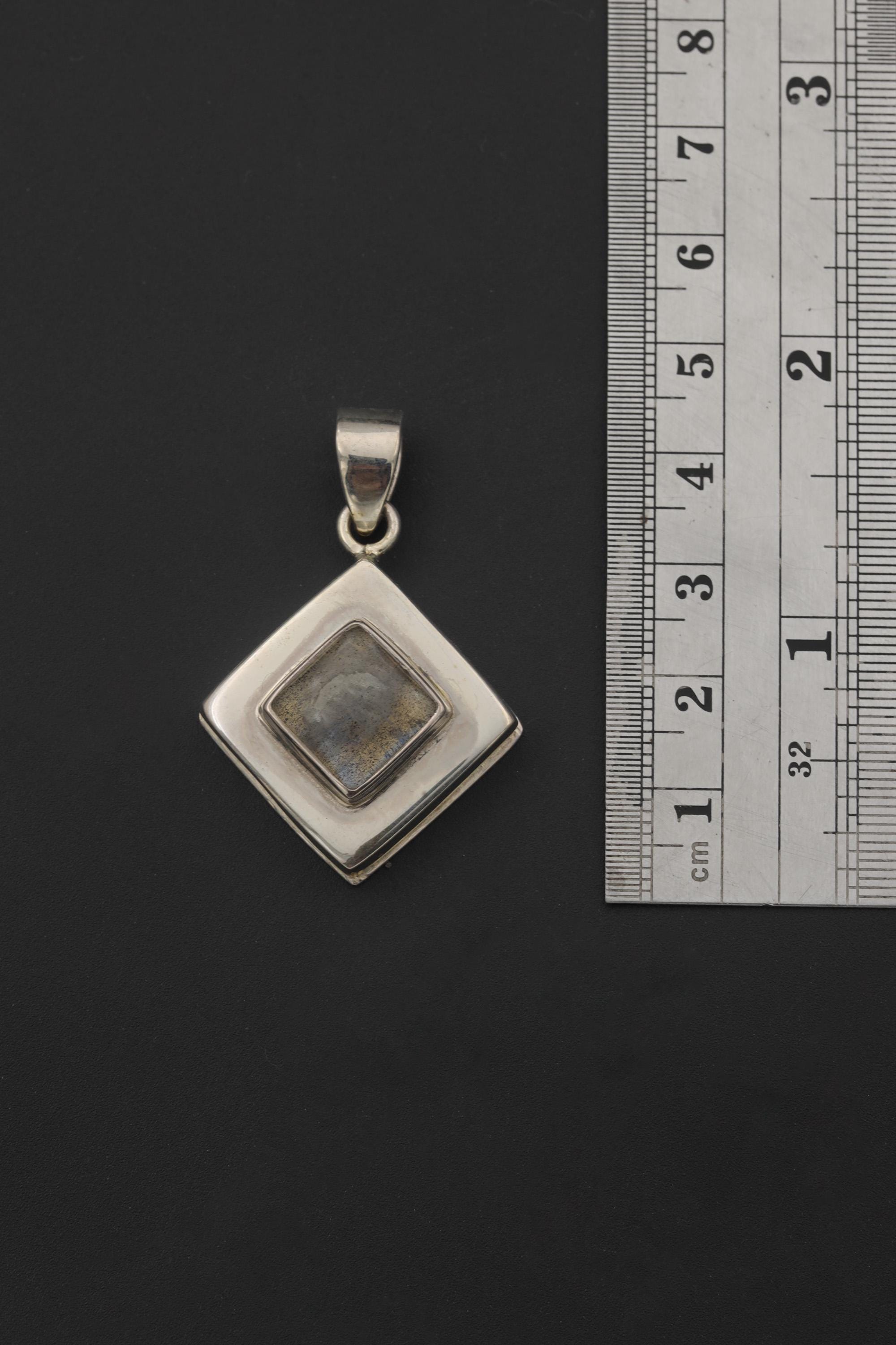 Labradorite Silver Locket Pendant, Diamond Shape, Third Eye Healing Stone