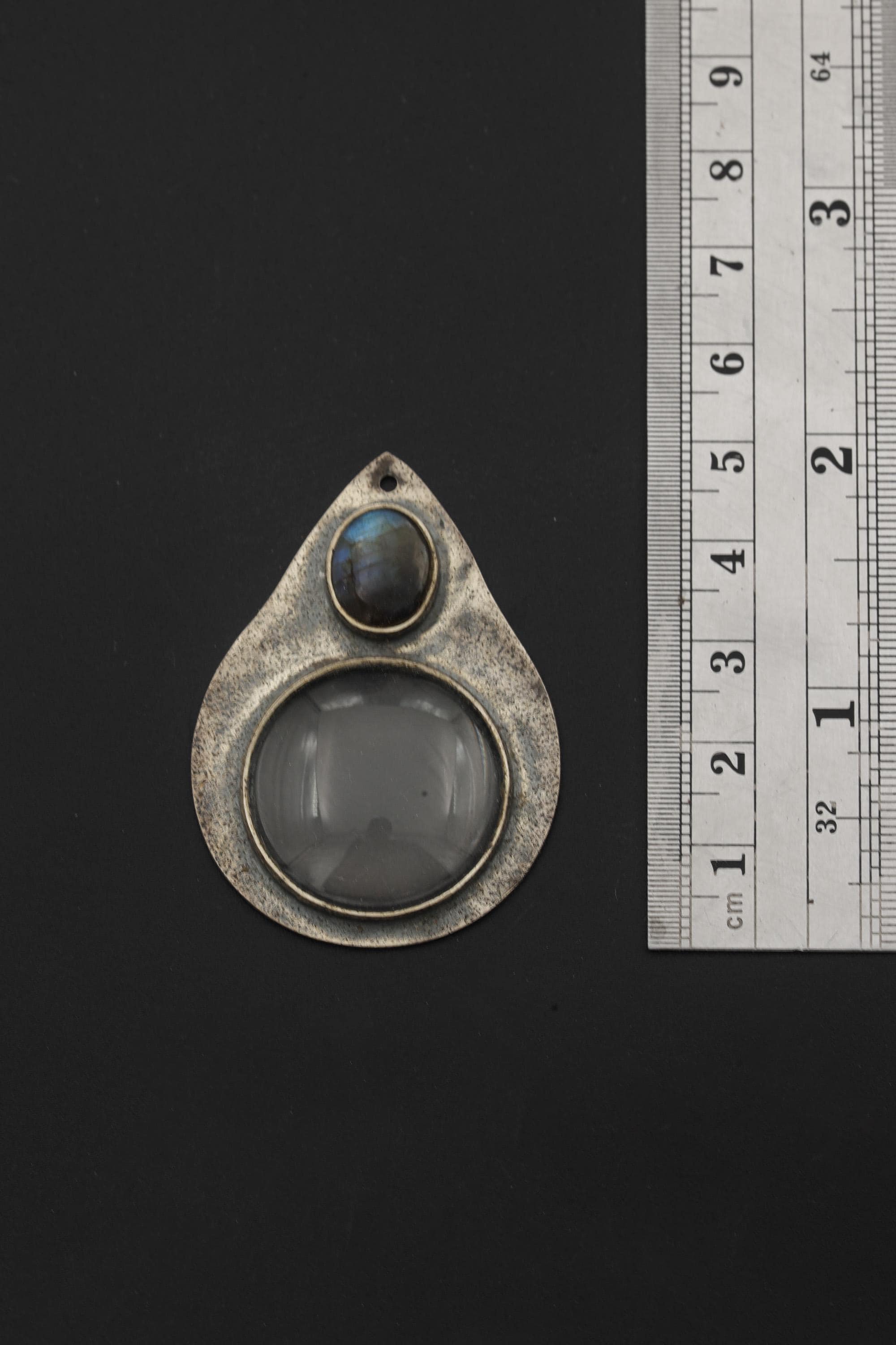 Labradorite Magnifying Glass Pendant, 925 Silver Fire Starter, Artisan Jewelry