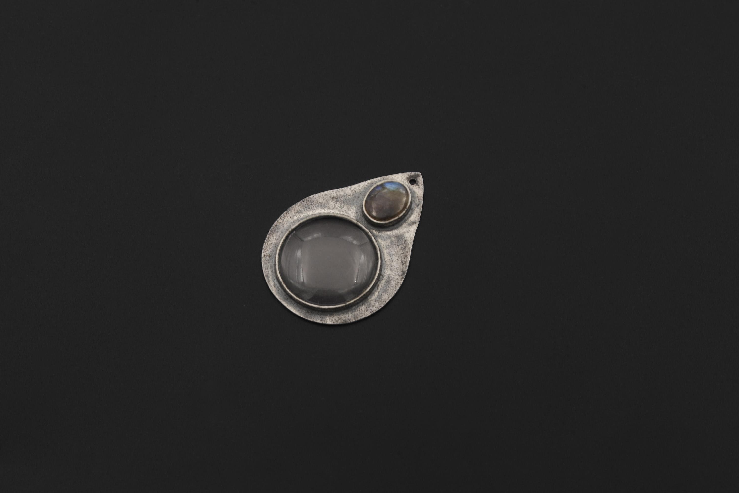 Labradorite Magnifying Glass Pendant, 925 Silver Fire Starter, Artisan Jewelry