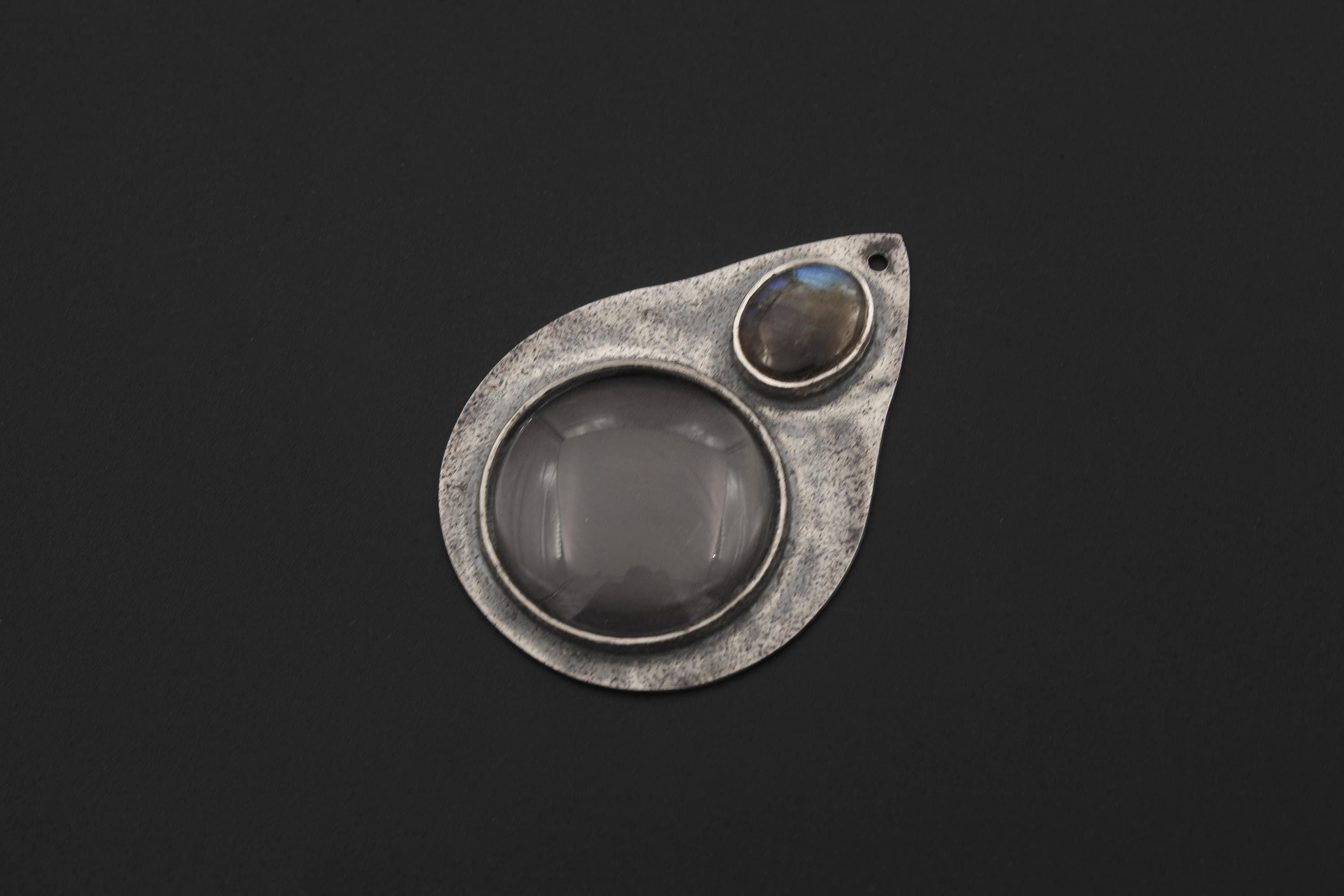 Labradorite Magnifying Glass Pendant, 925 Silver Fire Starter, Artisan Jewelry