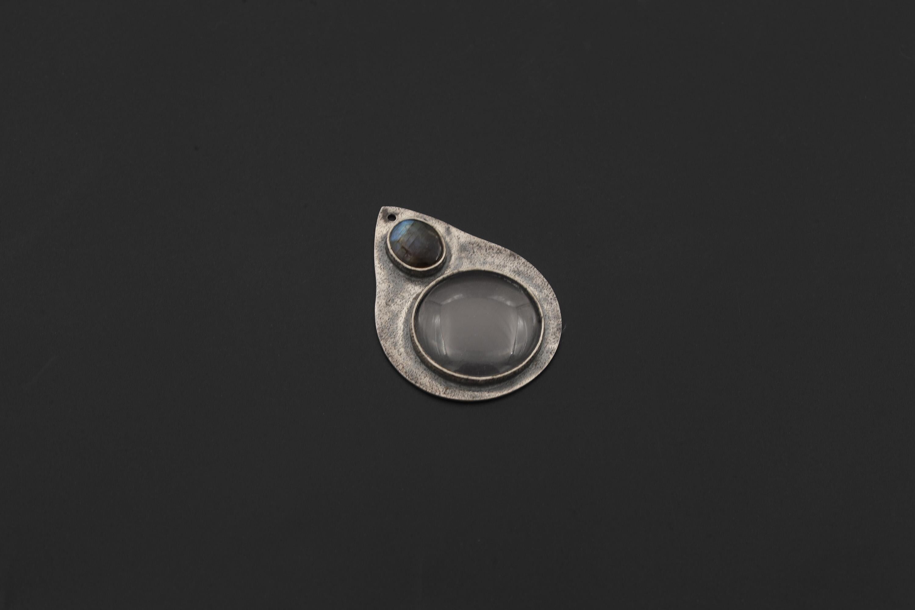 Labradorite Magnifying Glass Pendant, 925 Silver Fire Starter, Artisan Jewelry