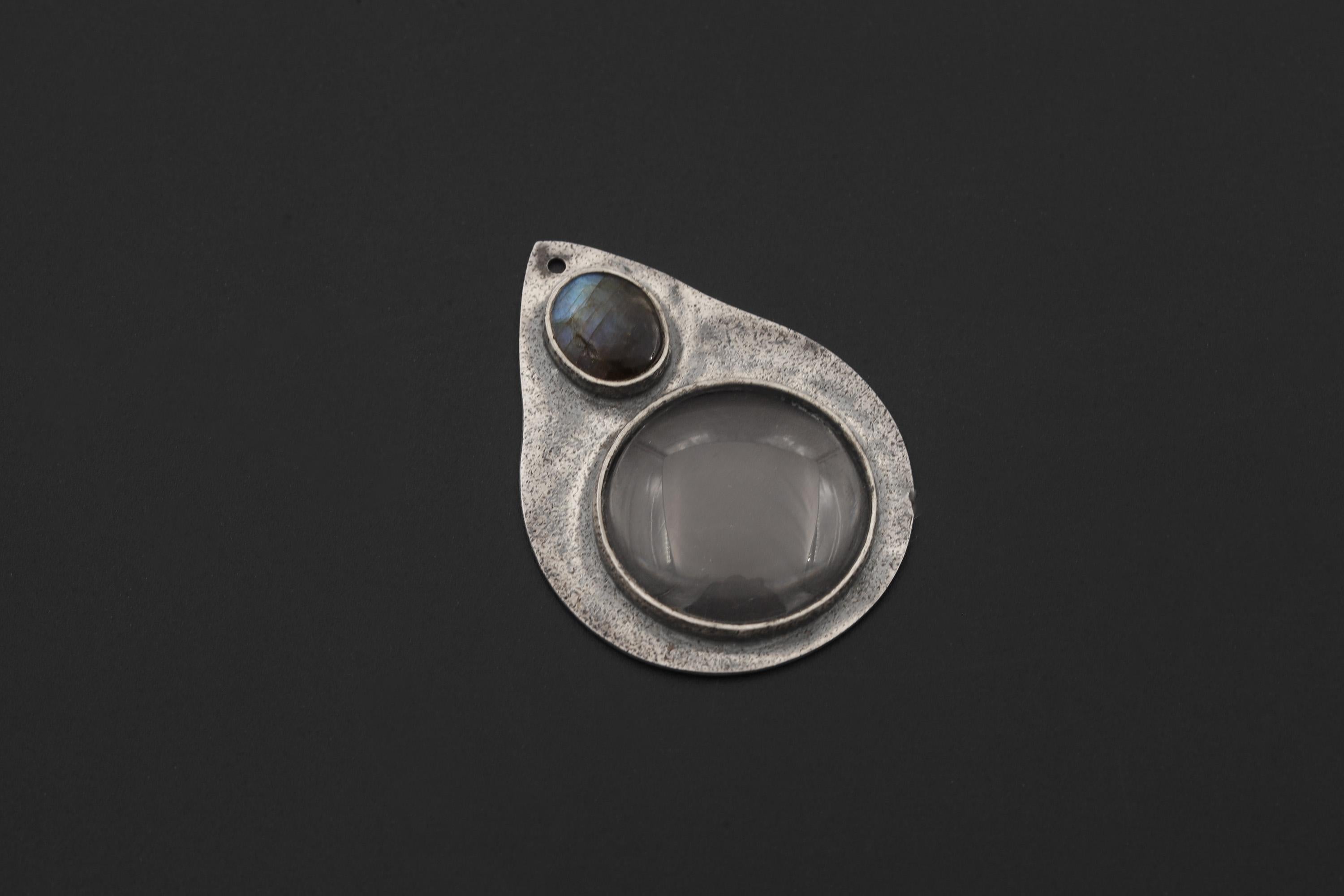 Labradorite Magnifying Glass Pendant, 925 Silver Fire Starter, Artisan Jewelry