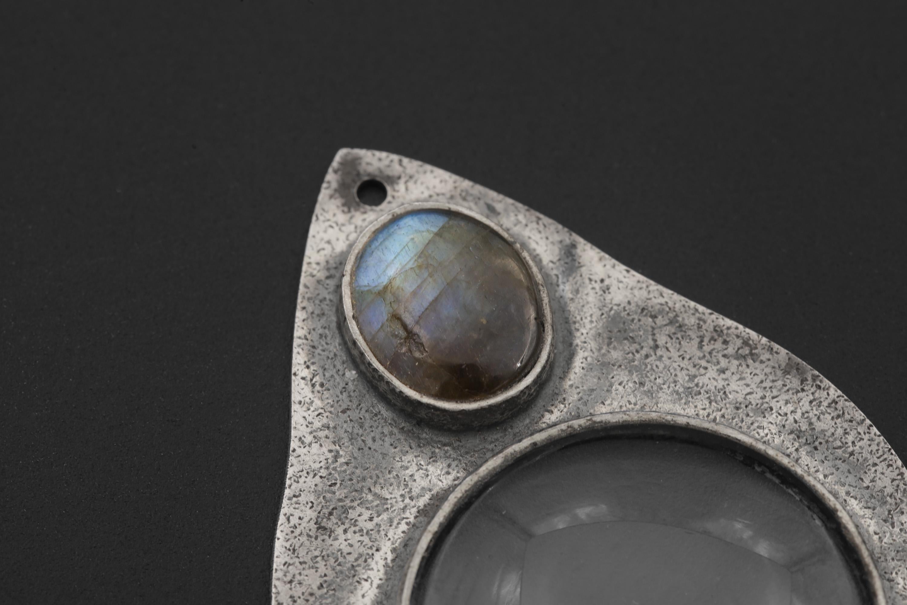 Labradorite Magnifying Glass Pendant, 925 Silver Fire Starter, Artisan Jewelry