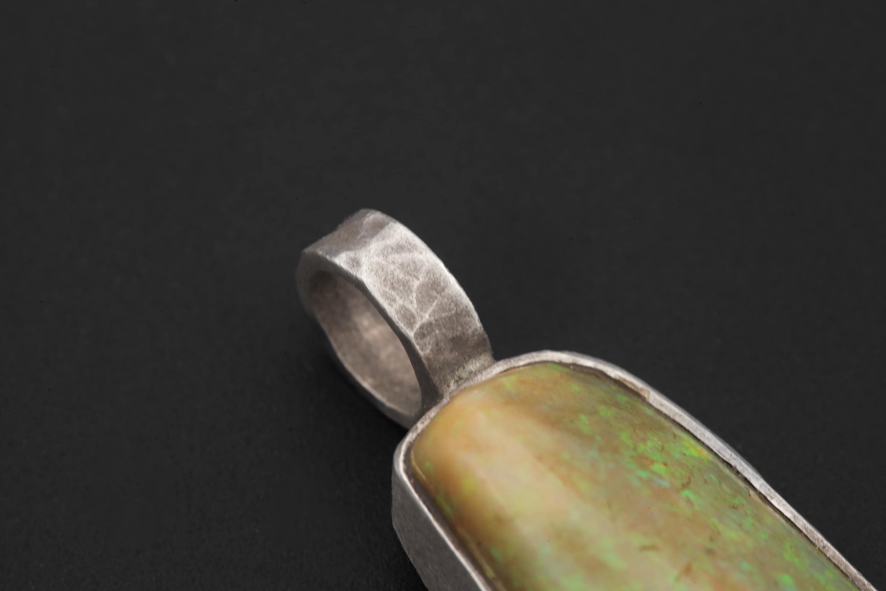 Solid Lightning Ridge White Fiery Gem Opal Pendant, 925 Silver, Hammered Round Bail, Organic Bezel Texture, 22ct Australian Opal Jewelry