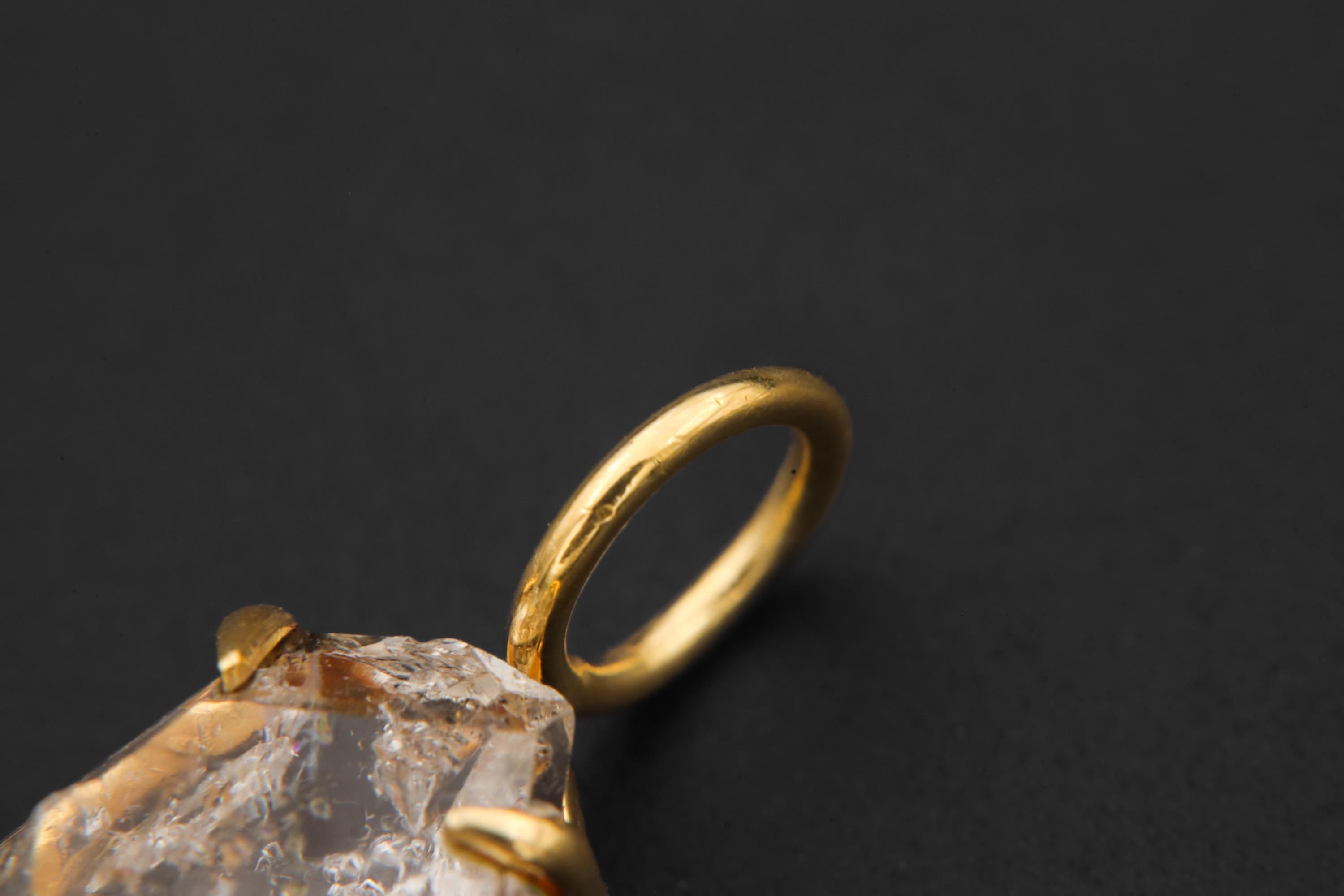 Herkimer Diamond Pendant 18k Gold Plated 925 Sterling Silver Raw Quartz Claw Necklace Crown Chakra Gift