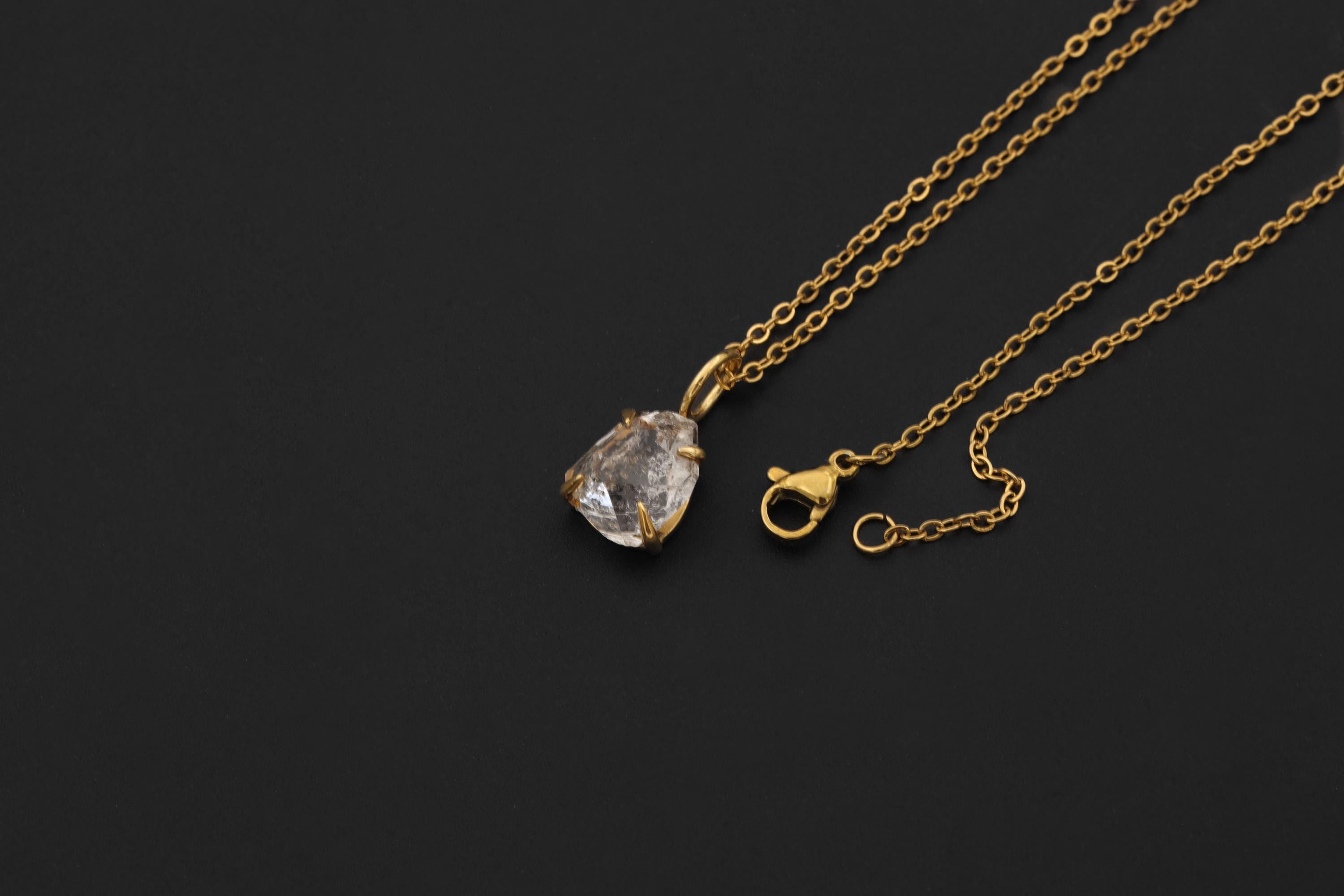 Herkimer Diamond Pendant 18k Gold Plated 925 Sterling Silver Raw Quartz Claw Necklace Crown Chakra Gift