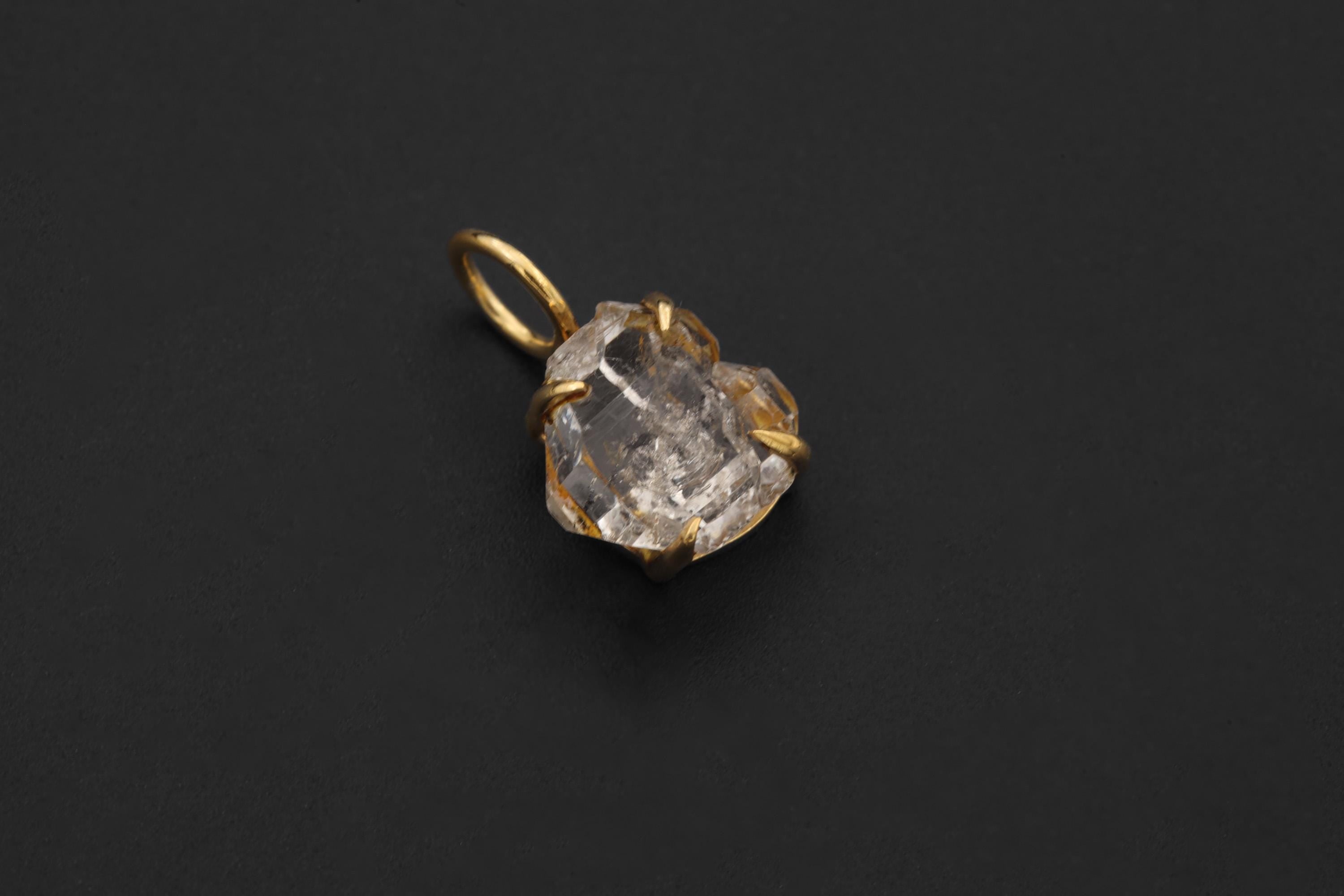 Herkimer Diamond Pendant 18k Gold Plated 925 Sterling Silver Raw Quartz Claw Necklace Crown Chakra Gift