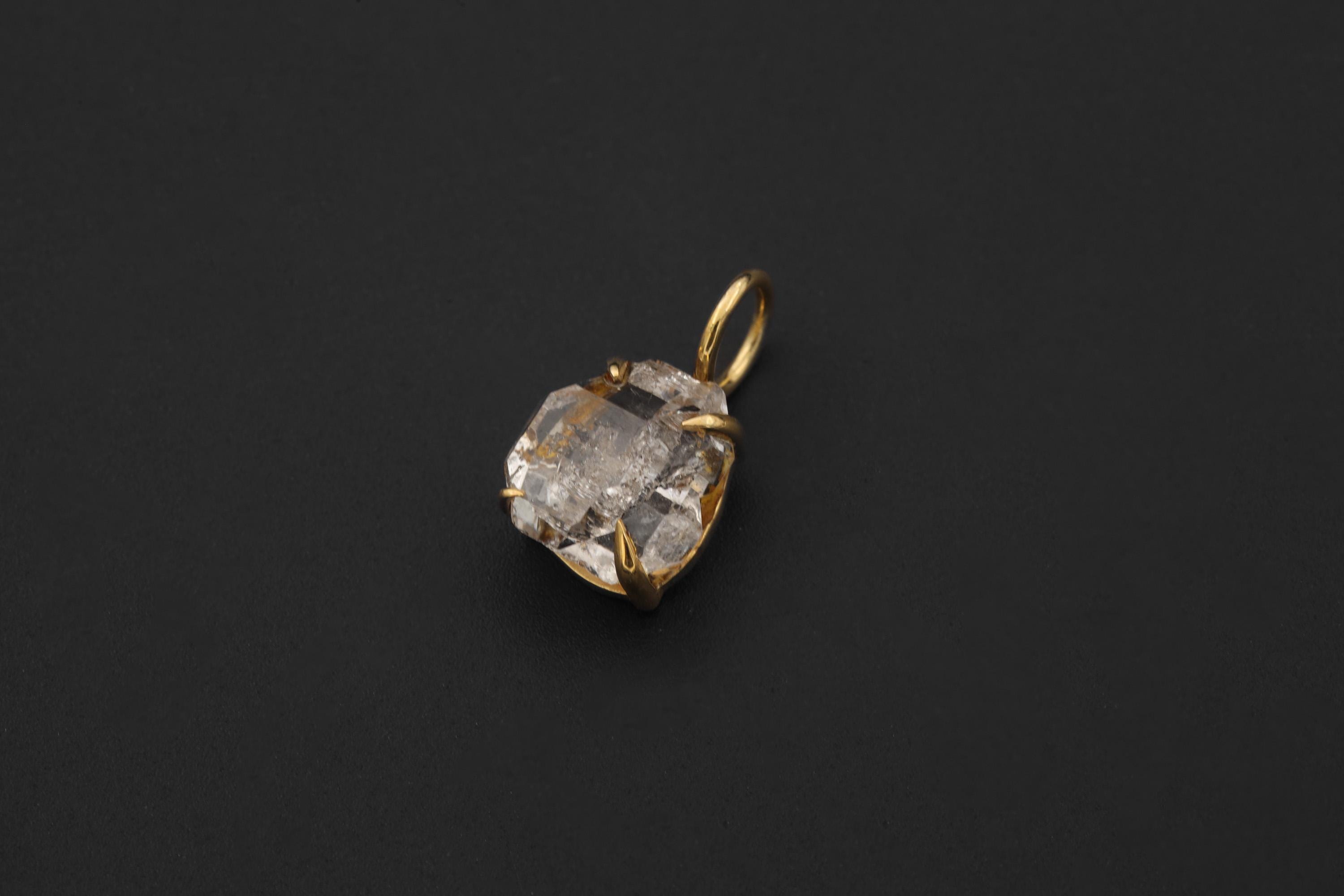 Herkimer Diamond Pendant 18k Gold Plated 925 Sterling Silver Raw Quartz Claw Necklace Crown Chakra Gift