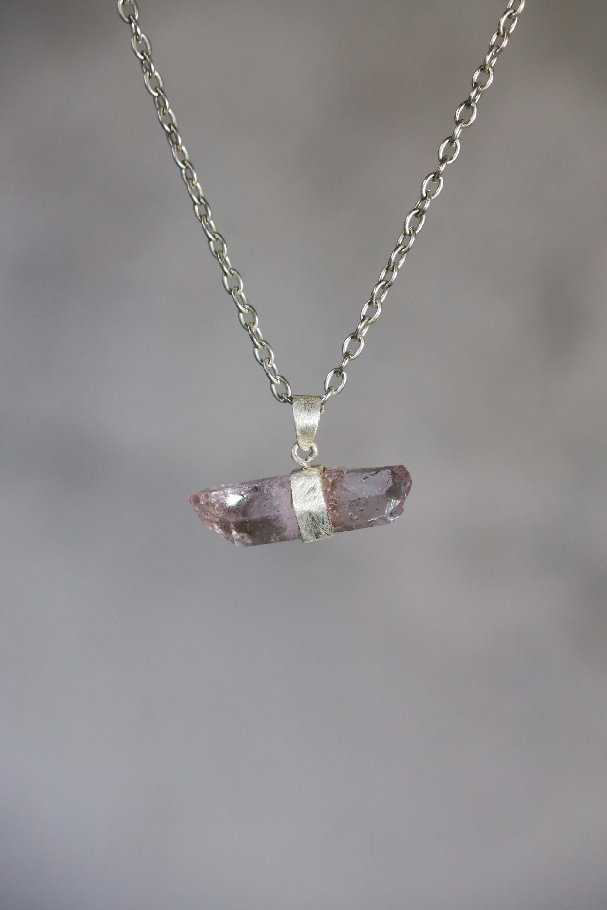 Vera Cruz Amethyst Pendant 925 Sterling Silver Double Terminated Anhydro Crystal Point Crown Chakra Necklace