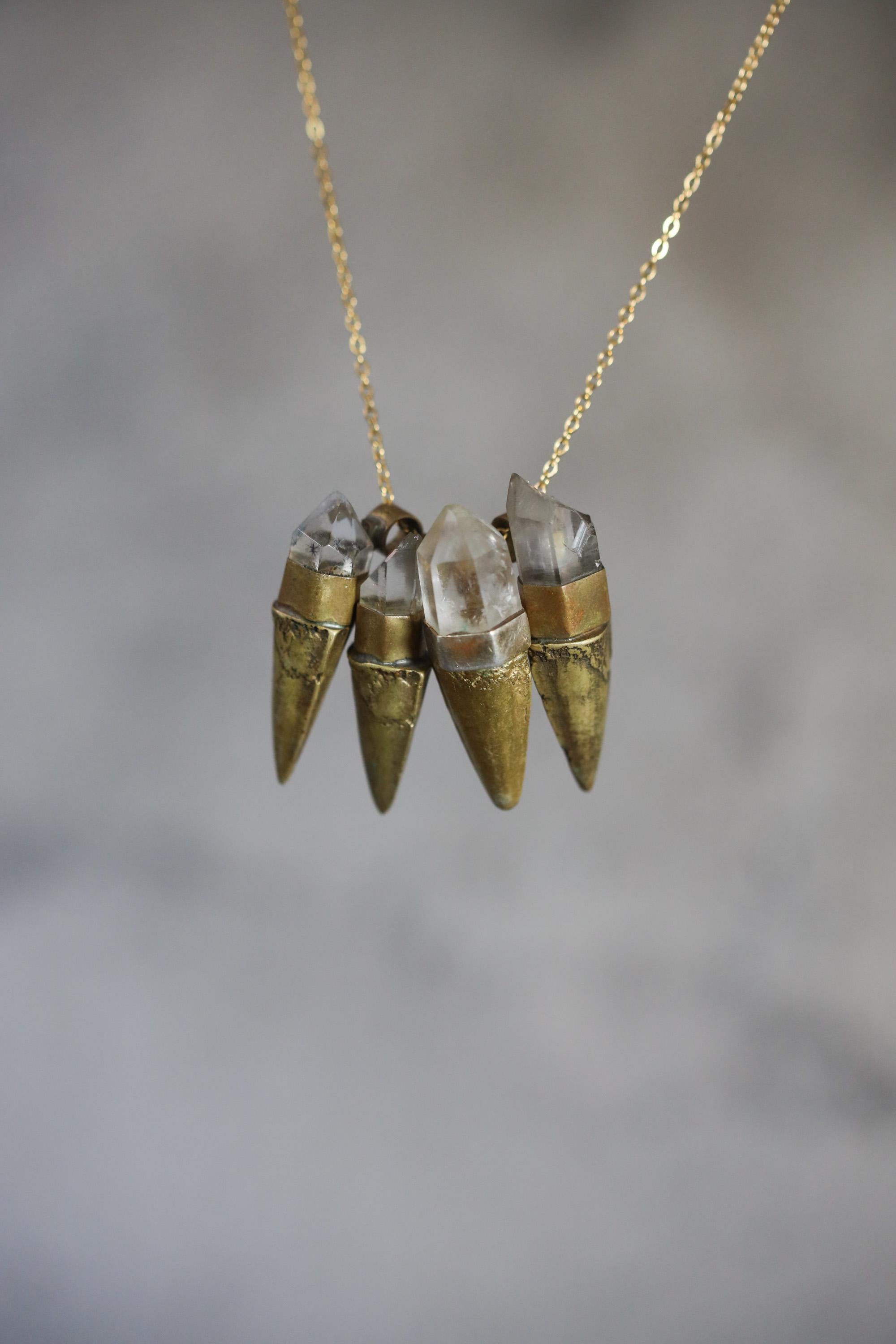 Clear Quartz Torch Pendant, Natural Brass Talisman, Raw Crystal Point, Light Guidance Amulet, Clarity & Protection Jewelry, Unique Gift