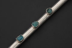 Sterling Silver Tiny Tube Straw with Quartz and Blue Apatite, Functional Straw High Shine Finish Artisan Silverwork Healing Crystal Tool