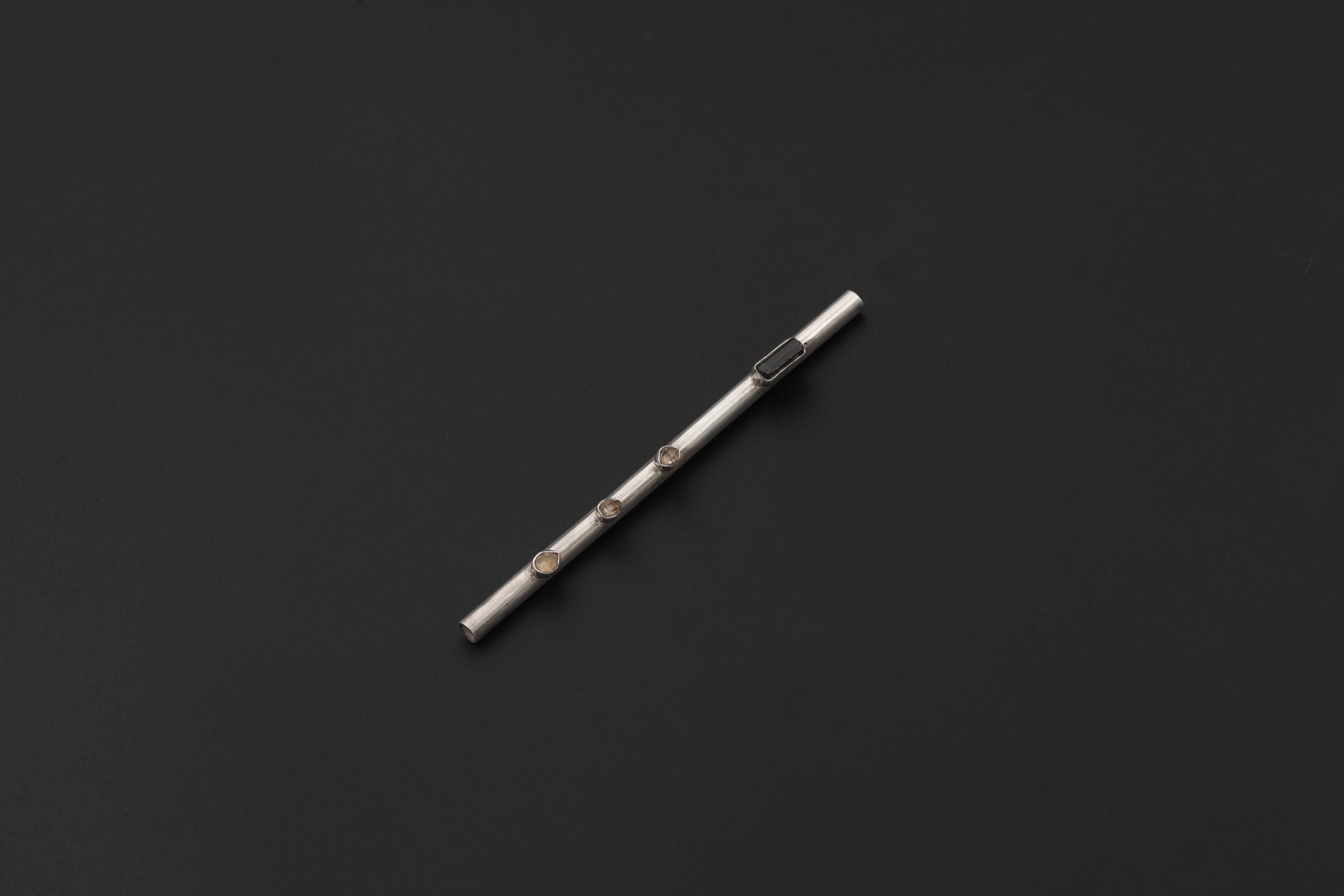 Black Tourmaline and Herkimer Diamond Sterling Silver Tiny Tube Straw, Functional Straw, High Shine Finish, Healing Crystal Silver Tool