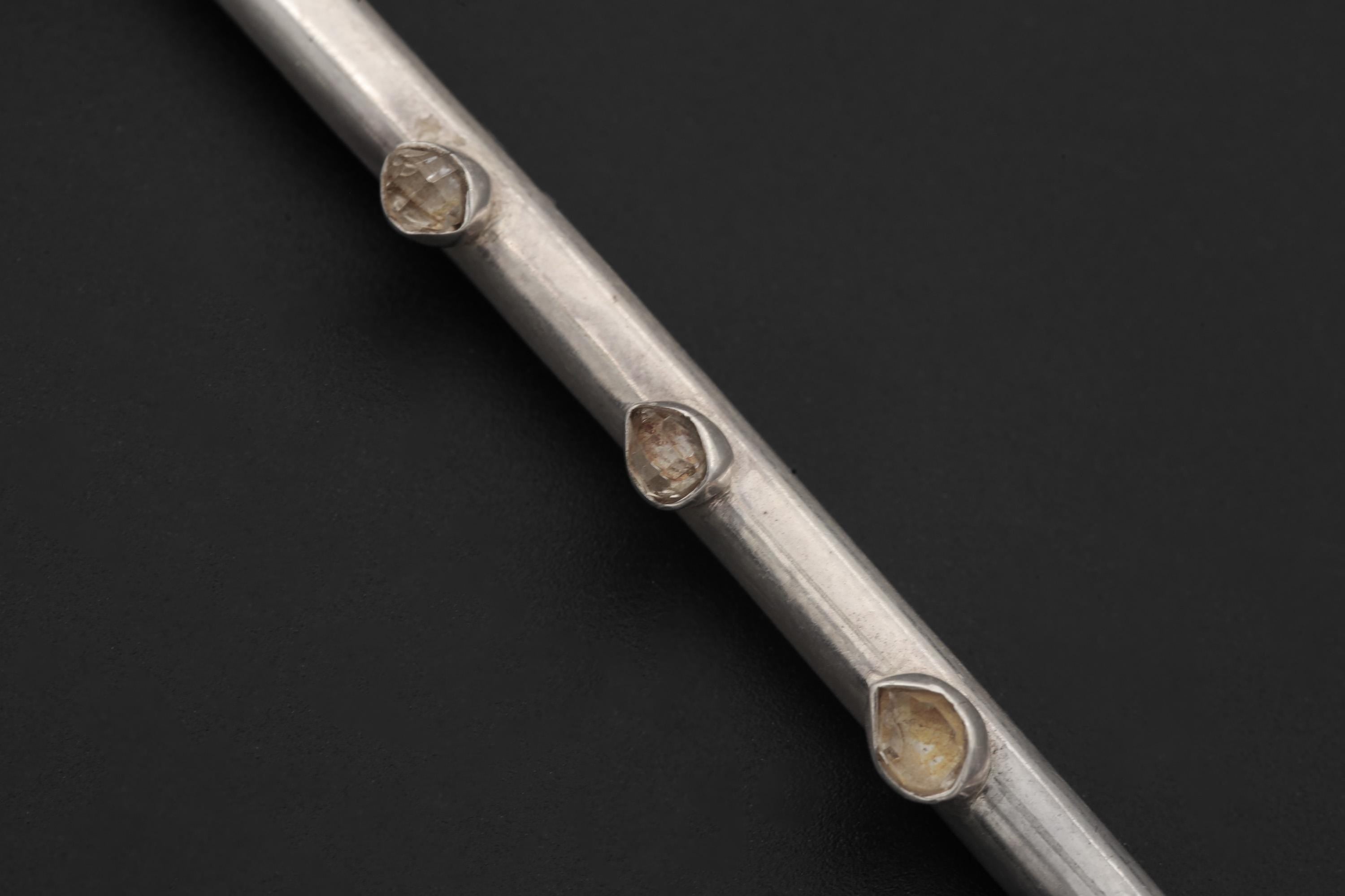 Black Tourmaline and Herkimer Diamond Sterling Silver Tiny Tube Straw, Functional Straw, High Shine Finish, Healing Crystal Silver Tool