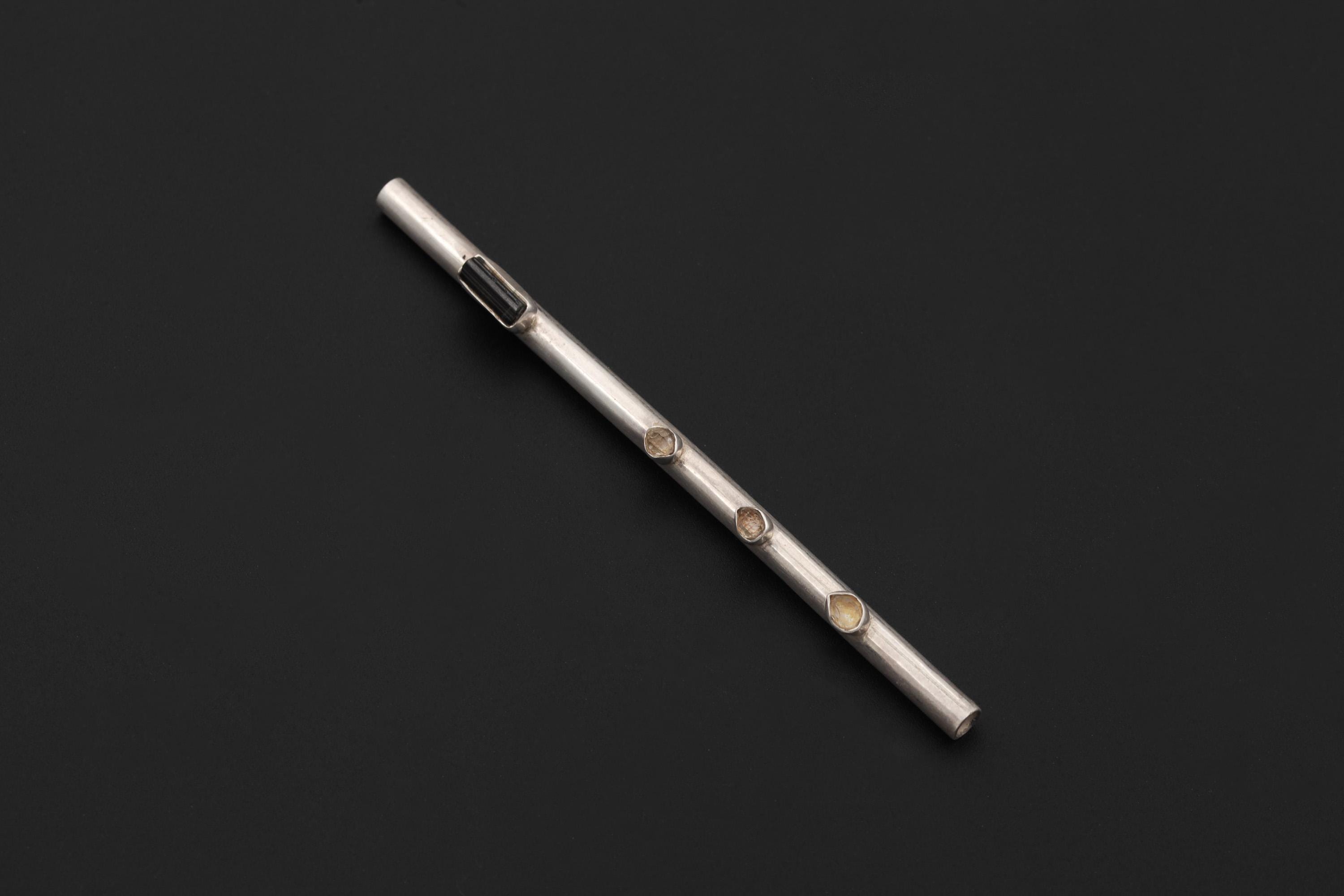 Black Tourmaline and Herkimer Diamond Sterling Silver Tiny Tube Straw, Functional Straw, High Shine Finish, Healing Crystal Silver Tool