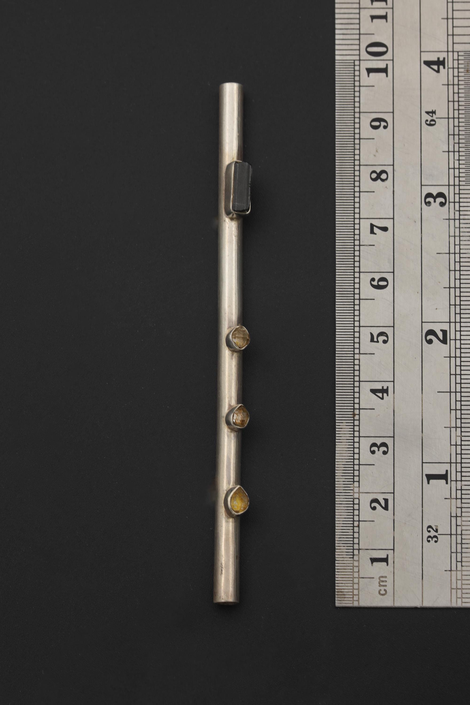 Black Tourmaline and Herkimer Diamond Sterling Silver Tiny Tube Straw, Functional Straw, High Shine Finish, Healing Crystal Silver Tool