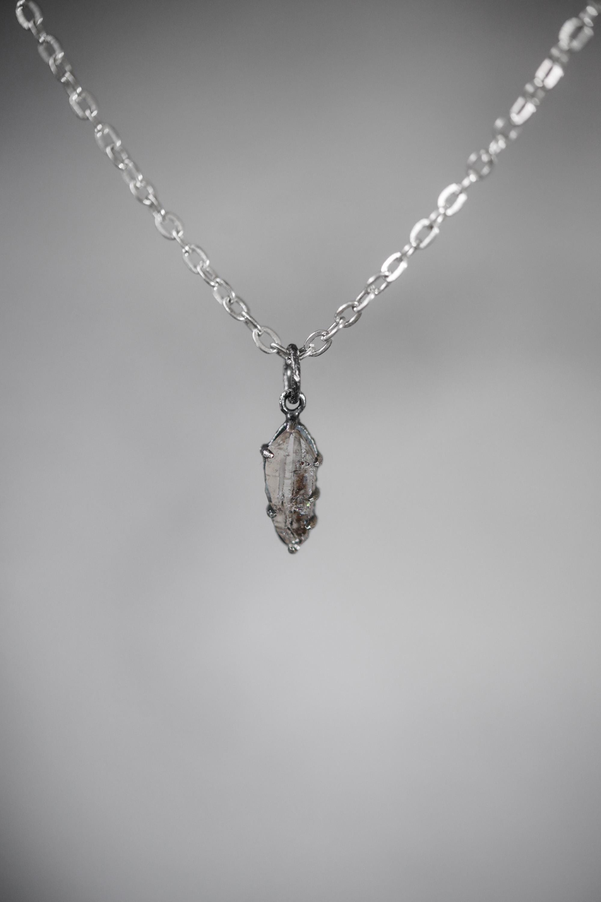 Tibetan Double Terminated Anhydro Carbon Inclusion Quartz Specimen Pendant, 925 Silver, Raw Crystal Third Eye & Crown Chakra Talisman Gift