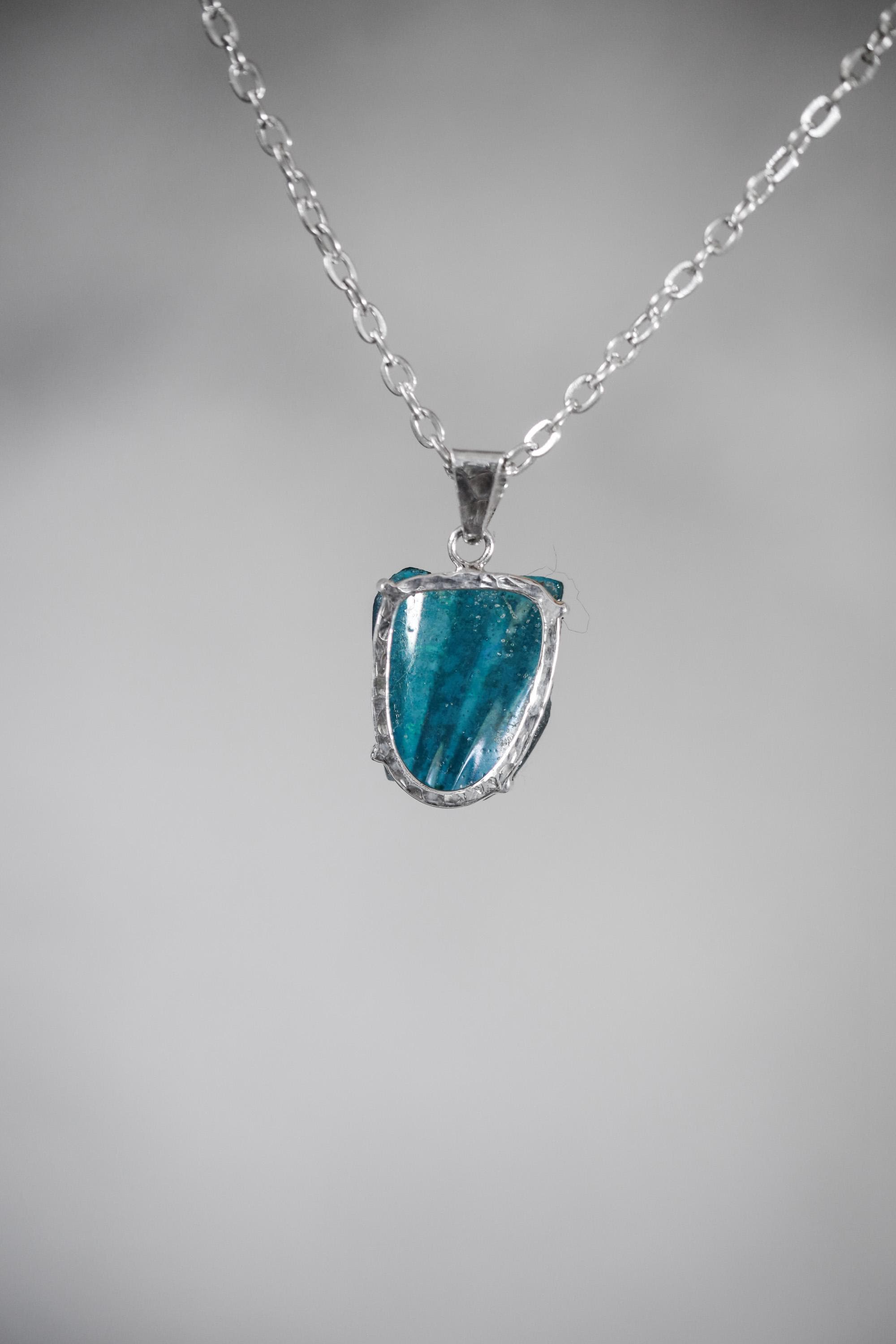 Afghani Opalized Glass Pendant Sterling Silver Raw Iridescent Ancient Relic Necklace Claw Set Jewelry Gift