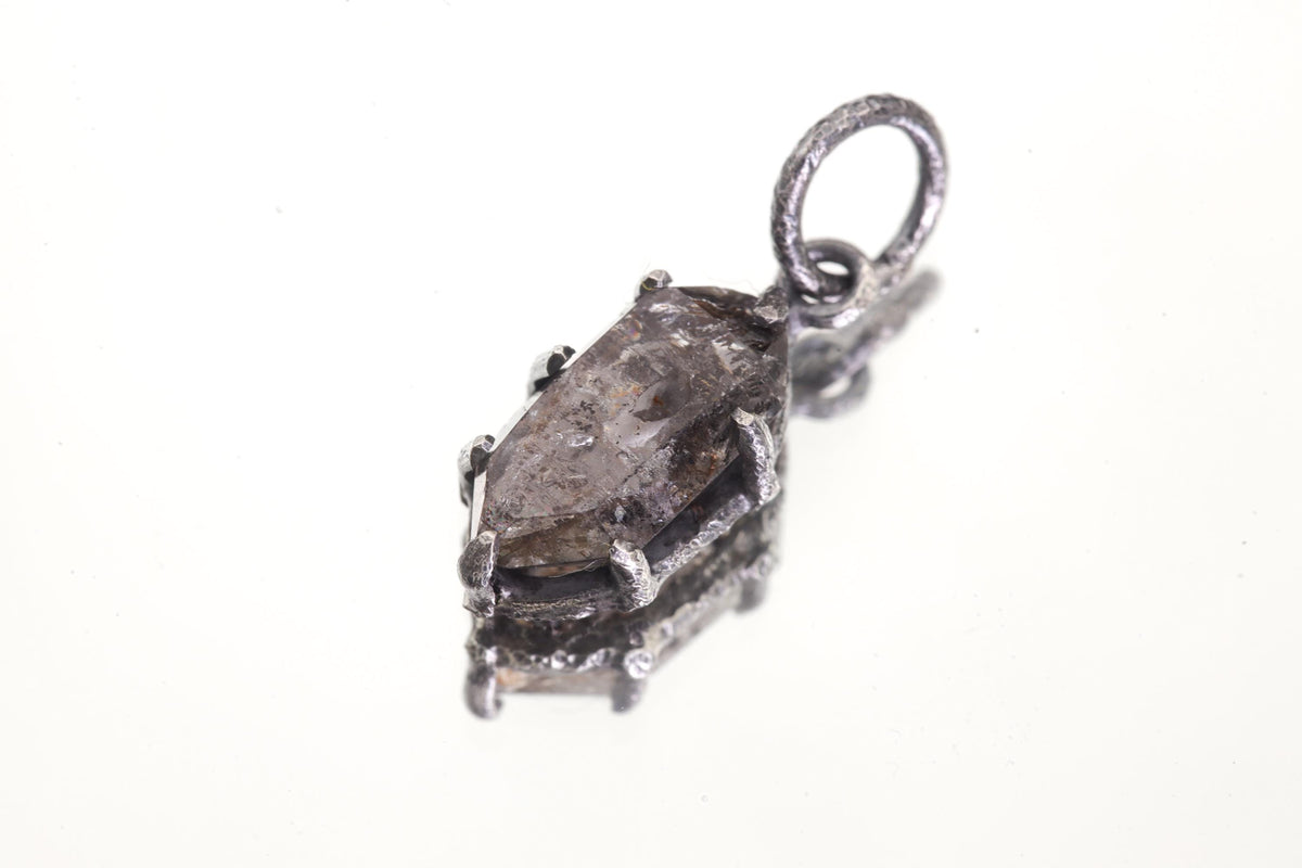 Tibetan Petroleum Inclusion Quartz Pendant High Grade Tabular Crystal Oxidised Silver Claw Setting Crown Chakra Jewelry