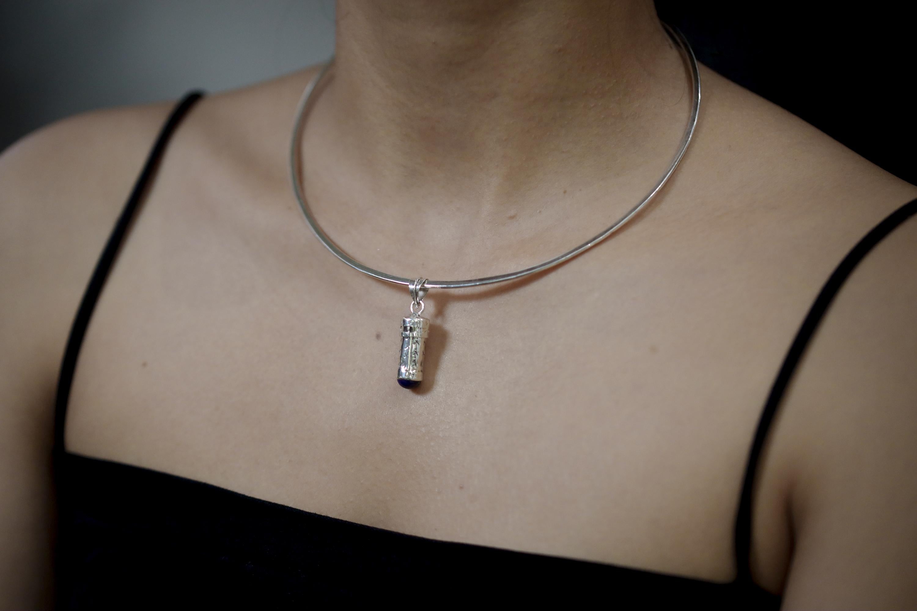 Silver Capsule Pendant Lapis Lazuli 925 Secret Holder Necklace High Polish Functional Keepsake Jewelry Gift
