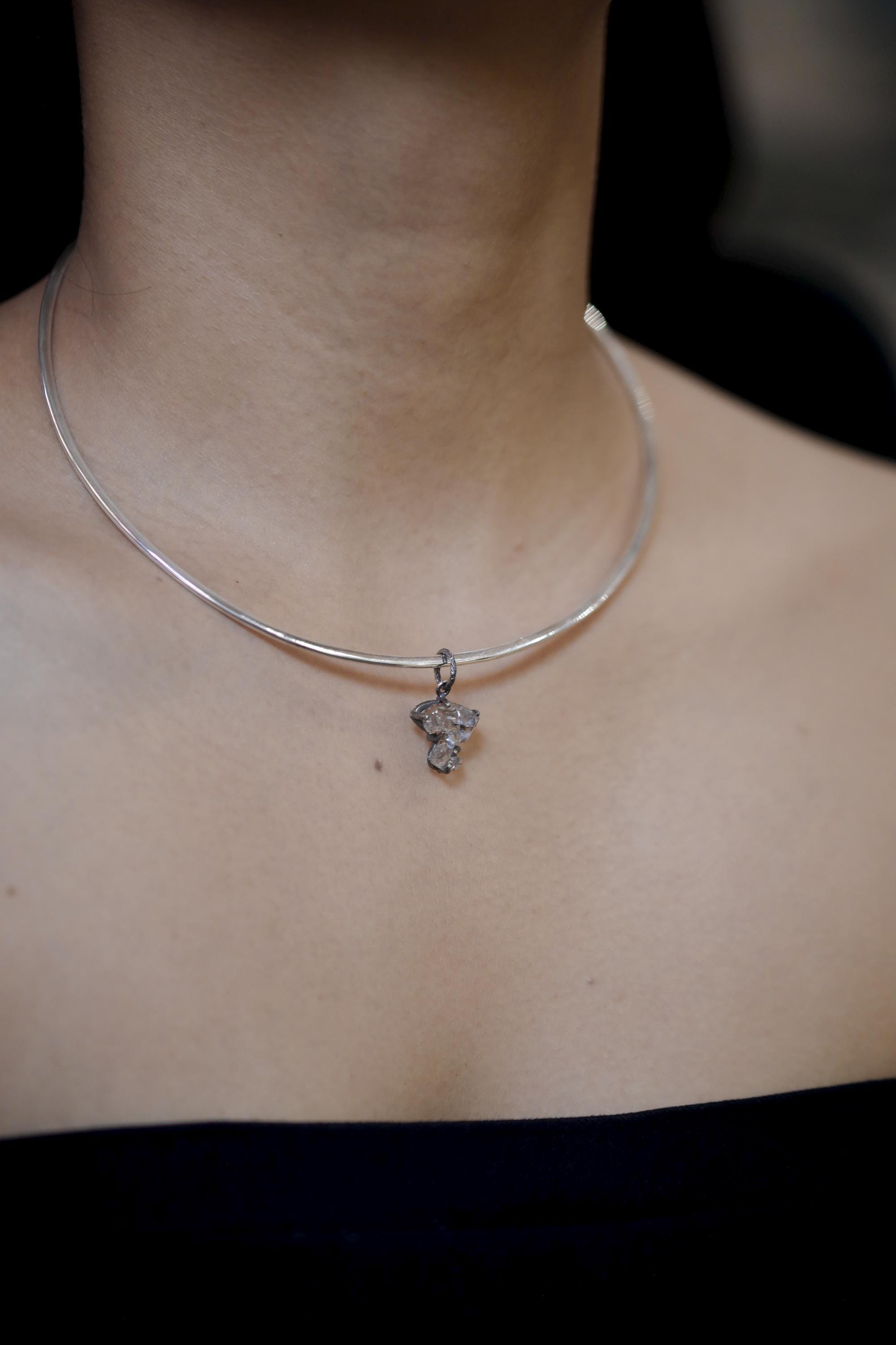 Herkimer Diamond Pendant, Twin Crystal, Sterling Silver Necklace