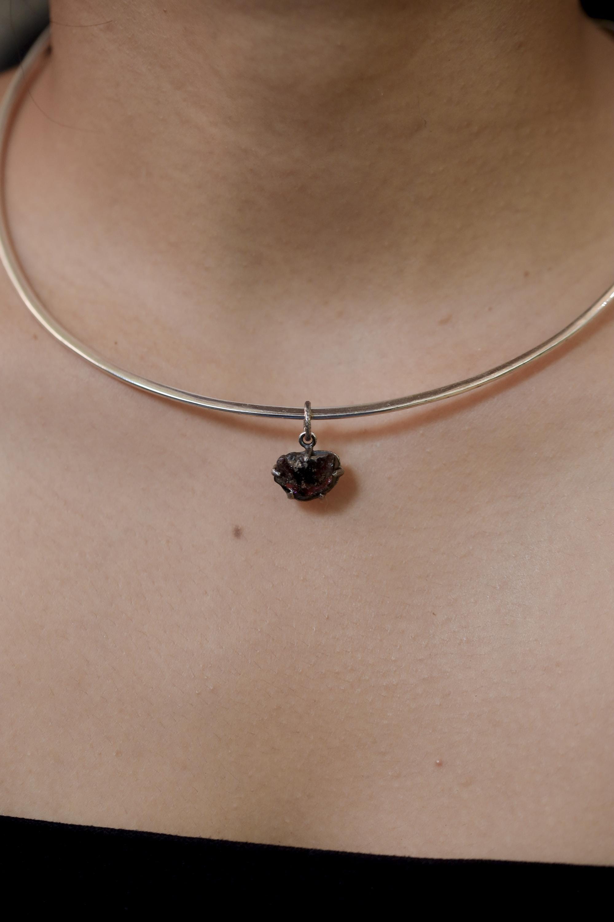 Polished slice of Natural Gem Pink Tourmaline (Rubellite) Wand Pendant, 925 Sterling Silver, Oxidized Hammer Texture, Crystal Jewelry Gift