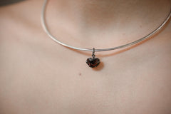 Polished slice of Natural Gem Pink Tourmaline (Rubellite) Wand Pendant, 925 Sterling Silver, Oxidized Hammer Texture, Crystal Jewelry Gift