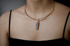 Australian Ocean Kyanite Pendant, 925 Silver, 18K Gold Plated, Raw Long Bar Necklace, Sand Textured Finish, Pisces Healing Jewelry