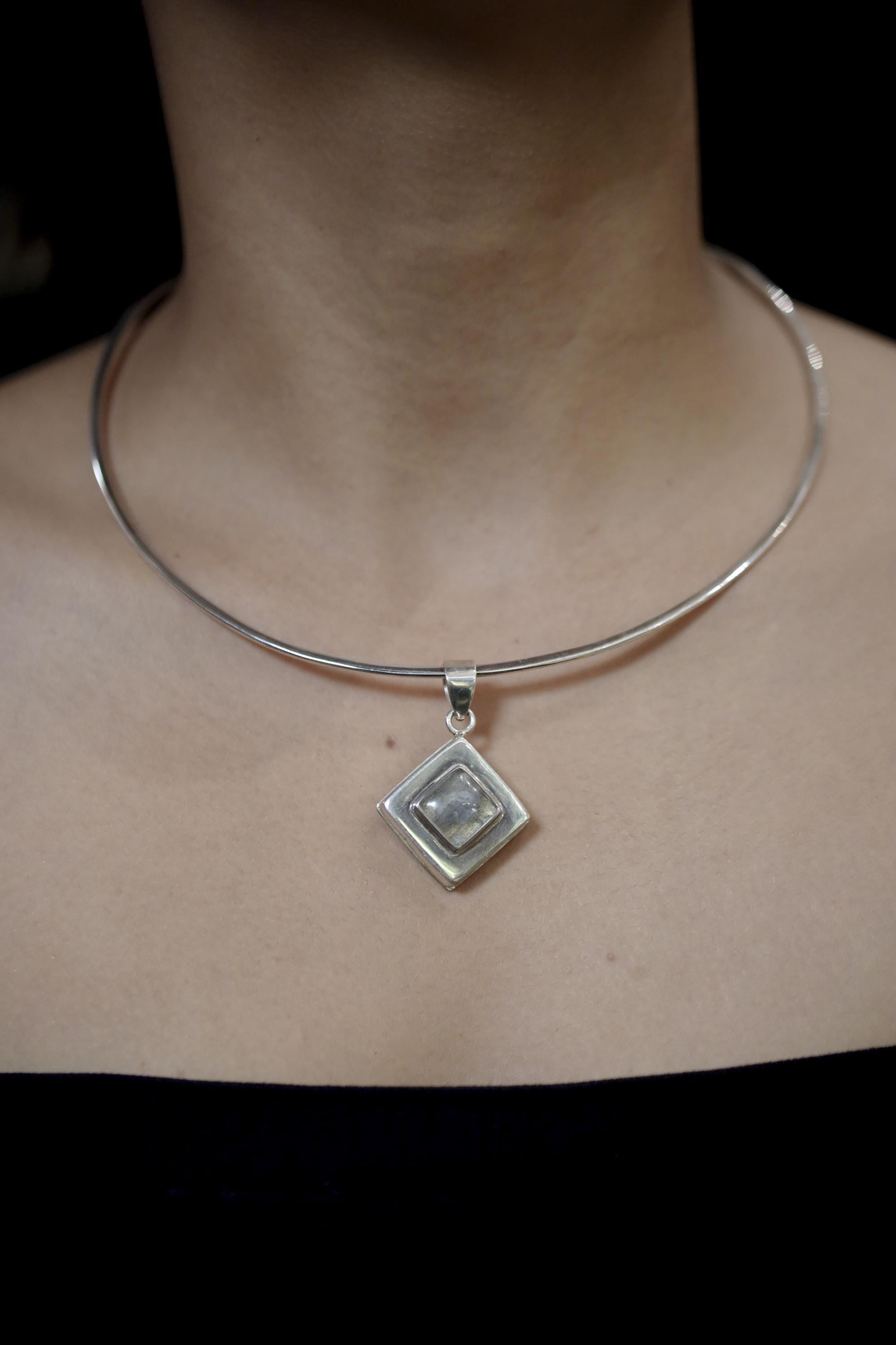 Labradorite Silver Locket Pendant, Diamond Shape, Third Eye Healing Stone