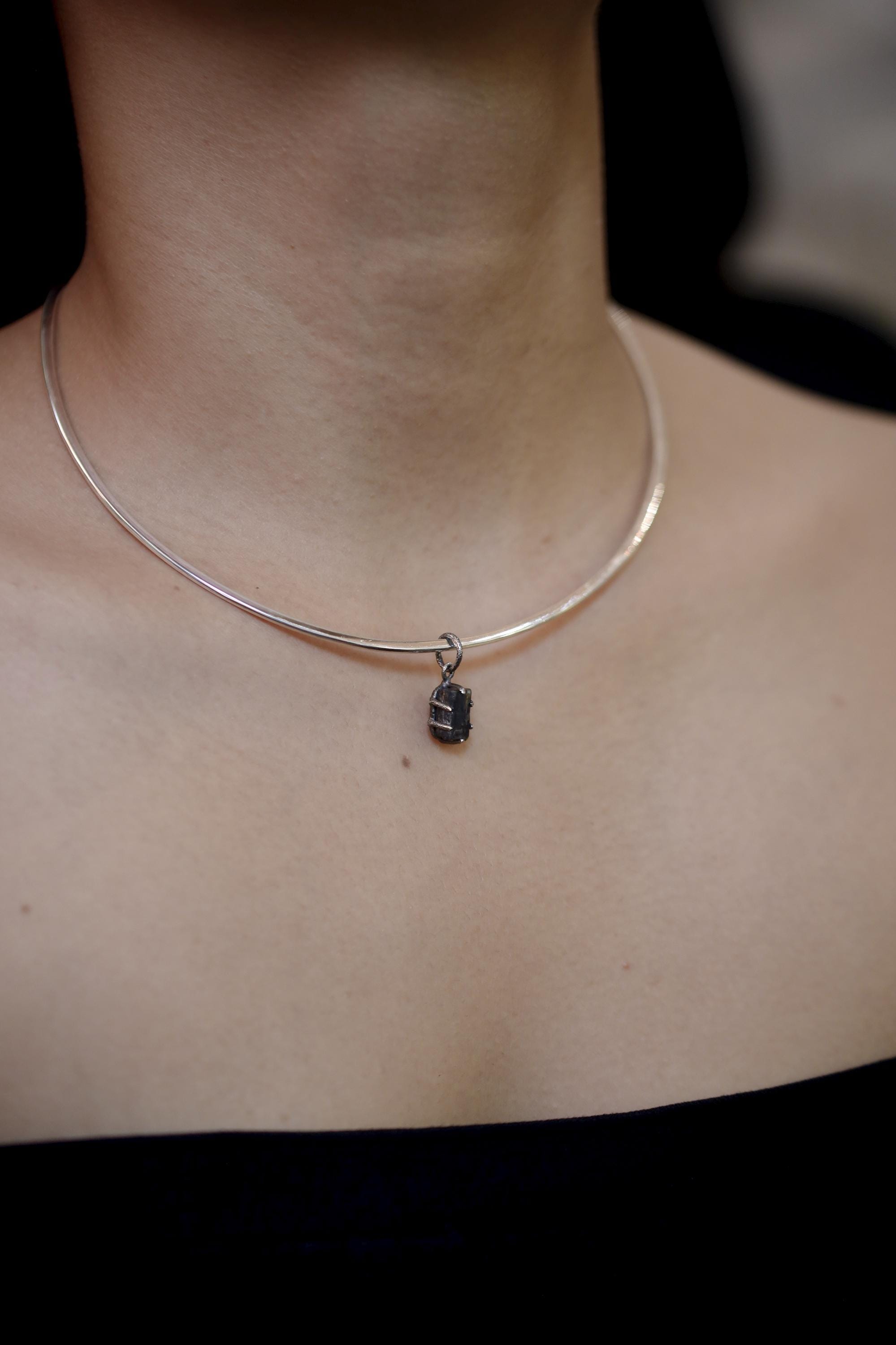 Ocean Kyanite Pendant, Hammered Sterling Silver, Boho Healing Crystal