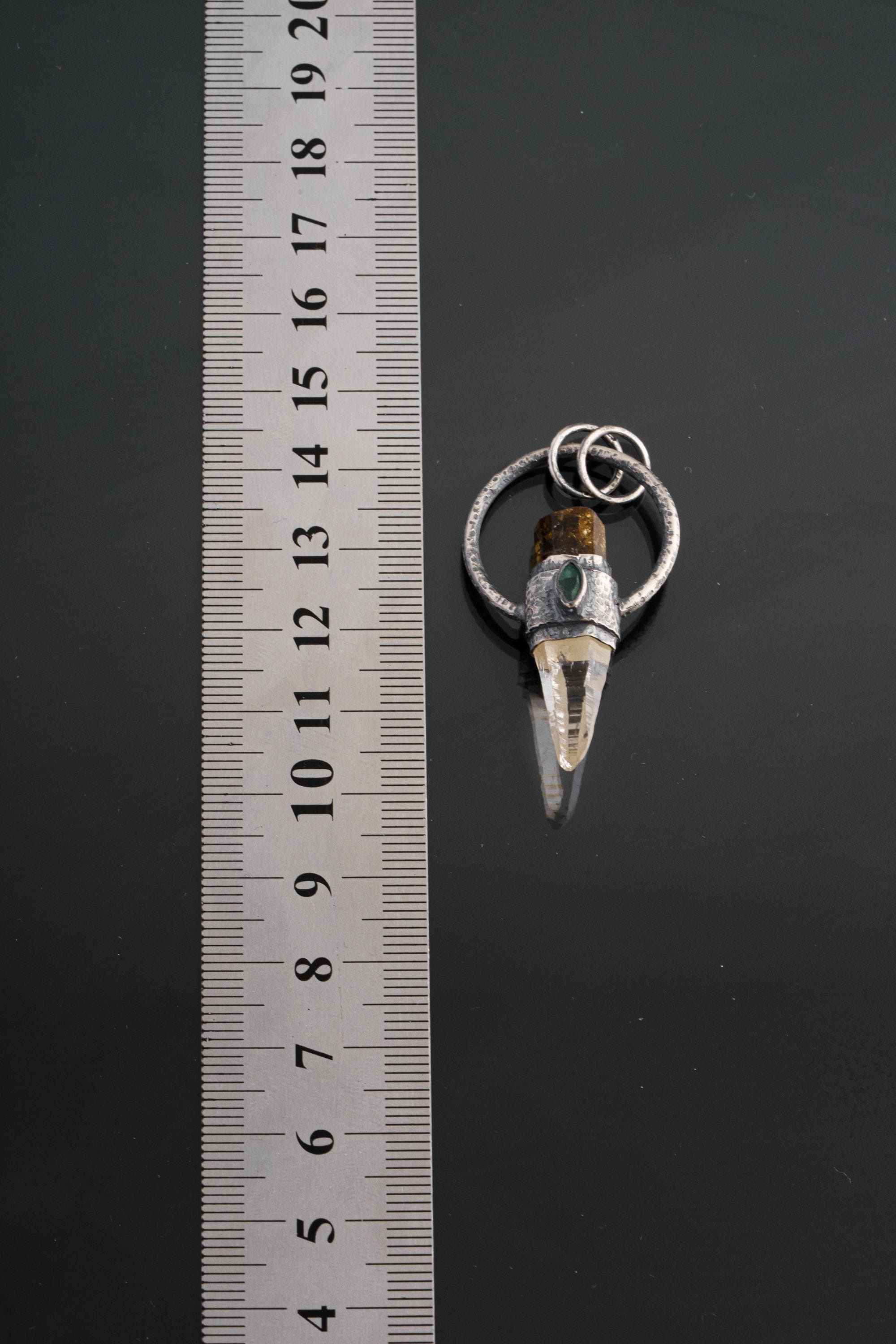 Oxidized Sterling Silver Tourmaline Emerald Quartz Pendant: Chakra Healing Necklace