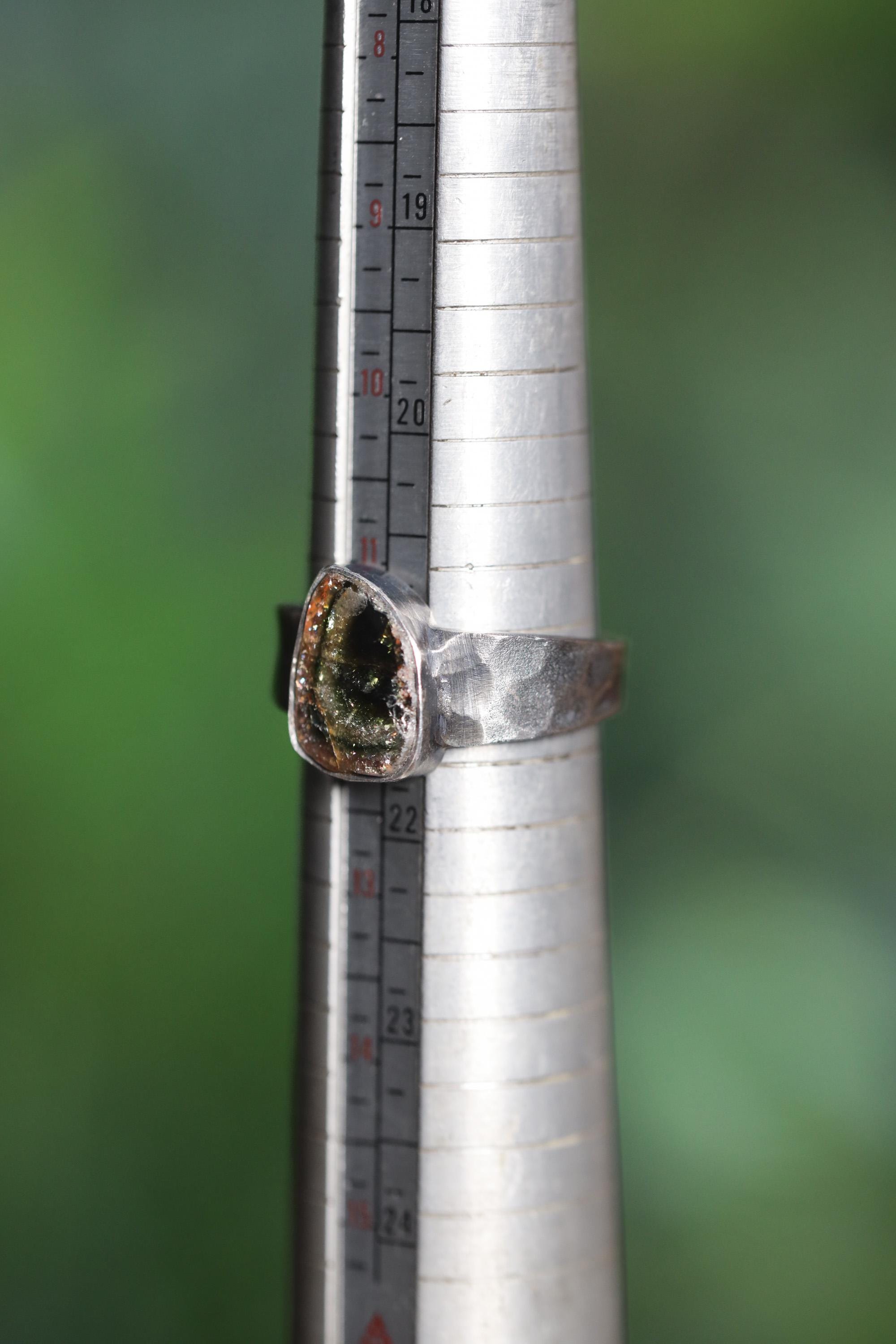 Natural polished Watermelon tourmaline slice of wand with rind Ring Hammered Oxidised Silver High Grade Stone Crystal Energy Christmas Gift