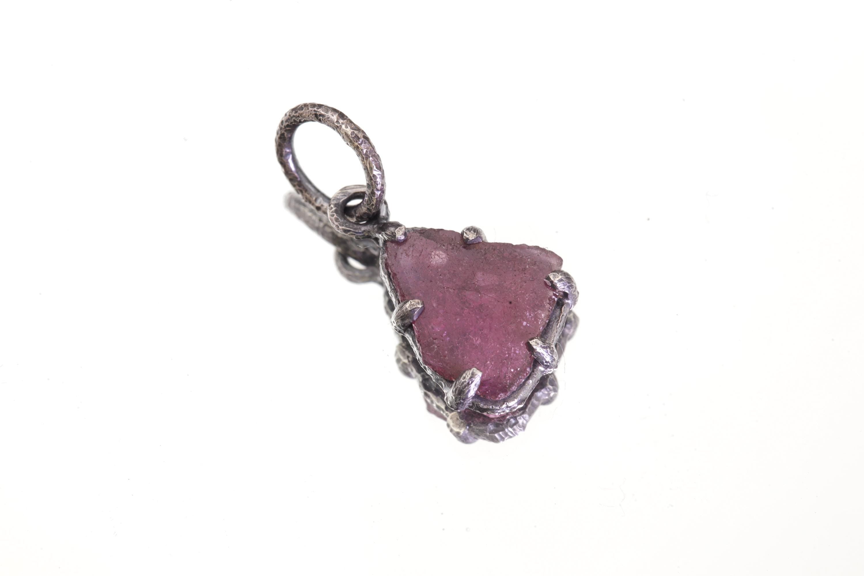 Rubellite Tourmaline Pendant, Oxidized Sterling Silver Claw Setting
