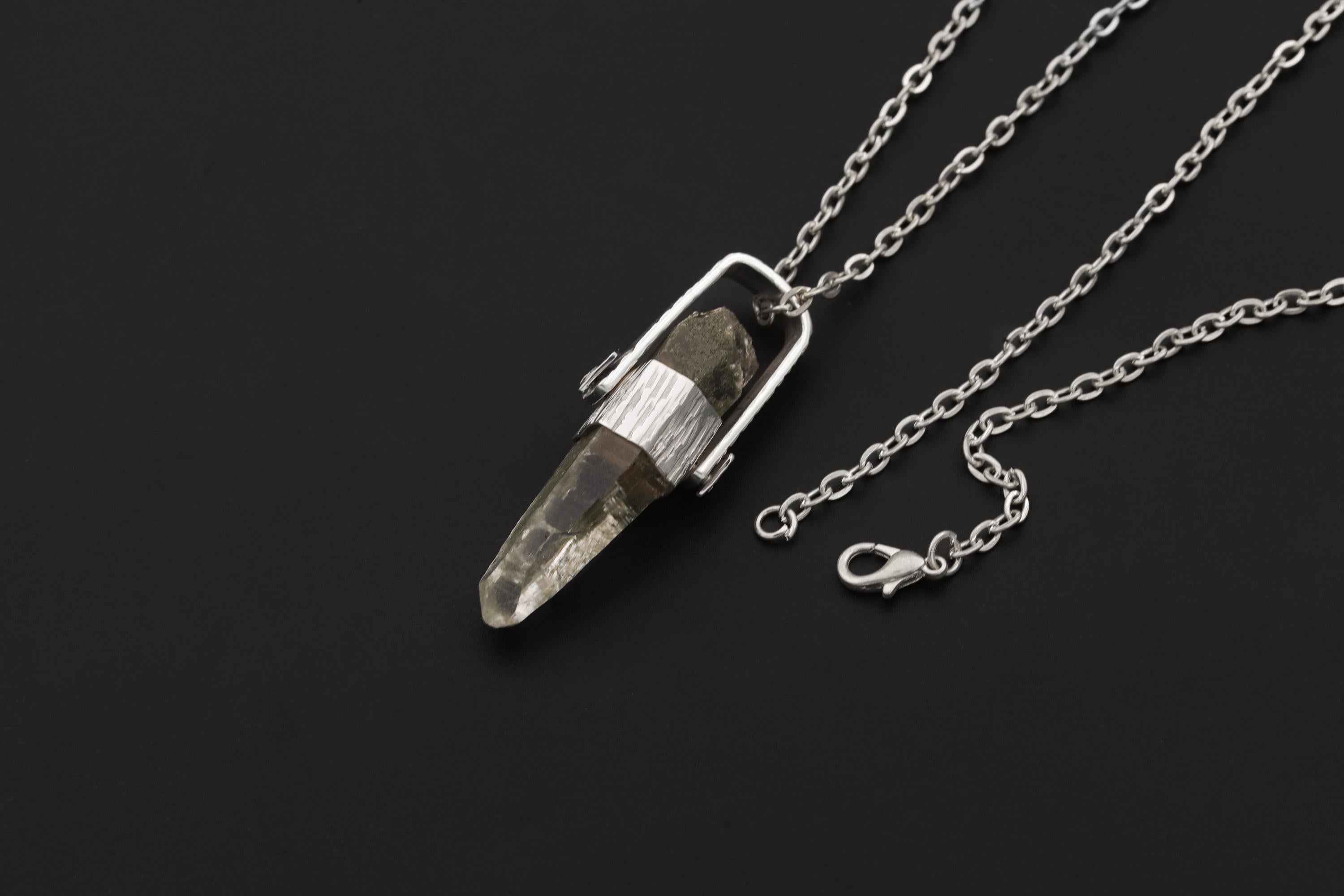 Lemurian Quartz Point Pendant, Sterling Silver, Himalayan Healing Jewelry