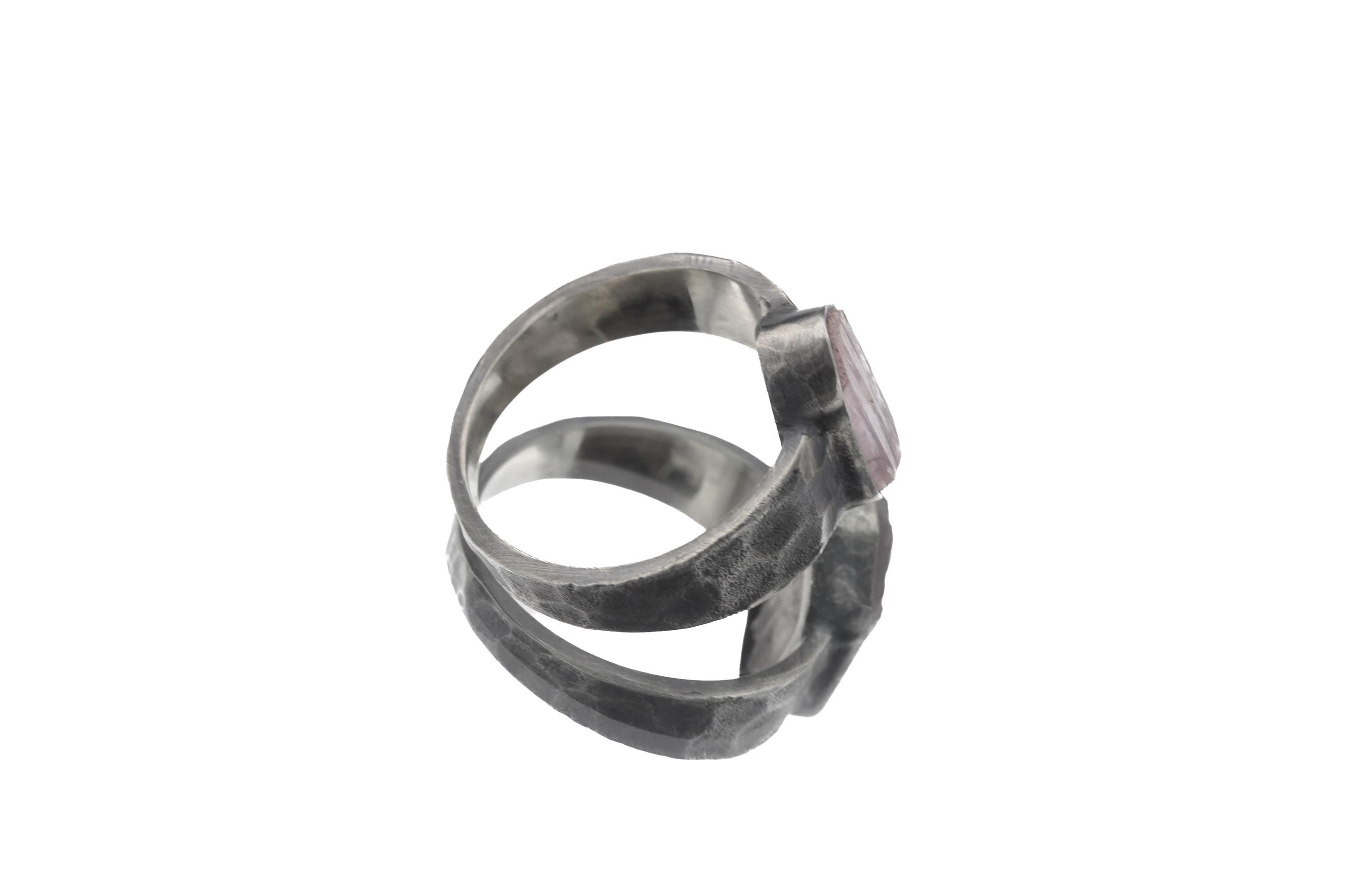 Pink Kunzite Ring 925 Sterling Silver Hammered Mens Size 12 Raw Spodumene Heart Chakra Taurus Libra Gift