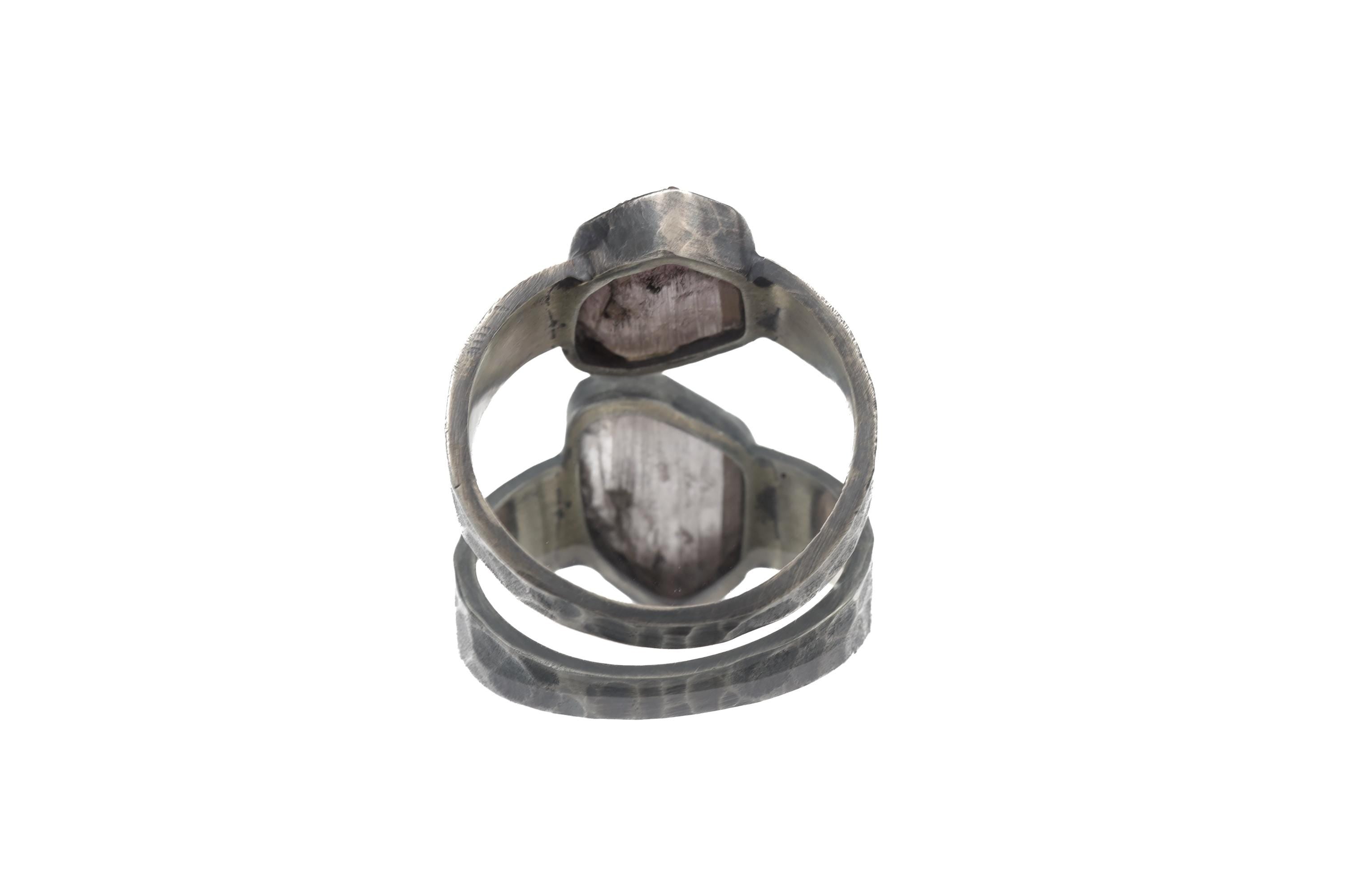 Pink Kunzite Ring 925 Sterling Silver Hammered Mens Size 12 Raw Spodumene Heart Chakra Taurus Libra Gift