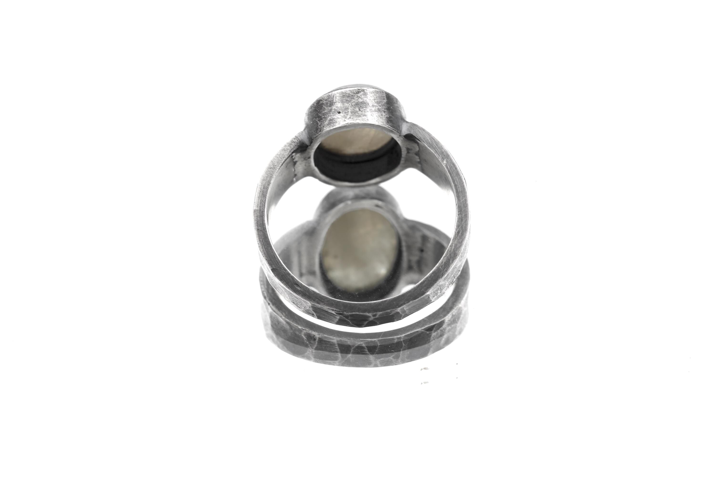 Blue Moonstone Ring, Hammered Oxidized 925 Sterling Silver, Size 8