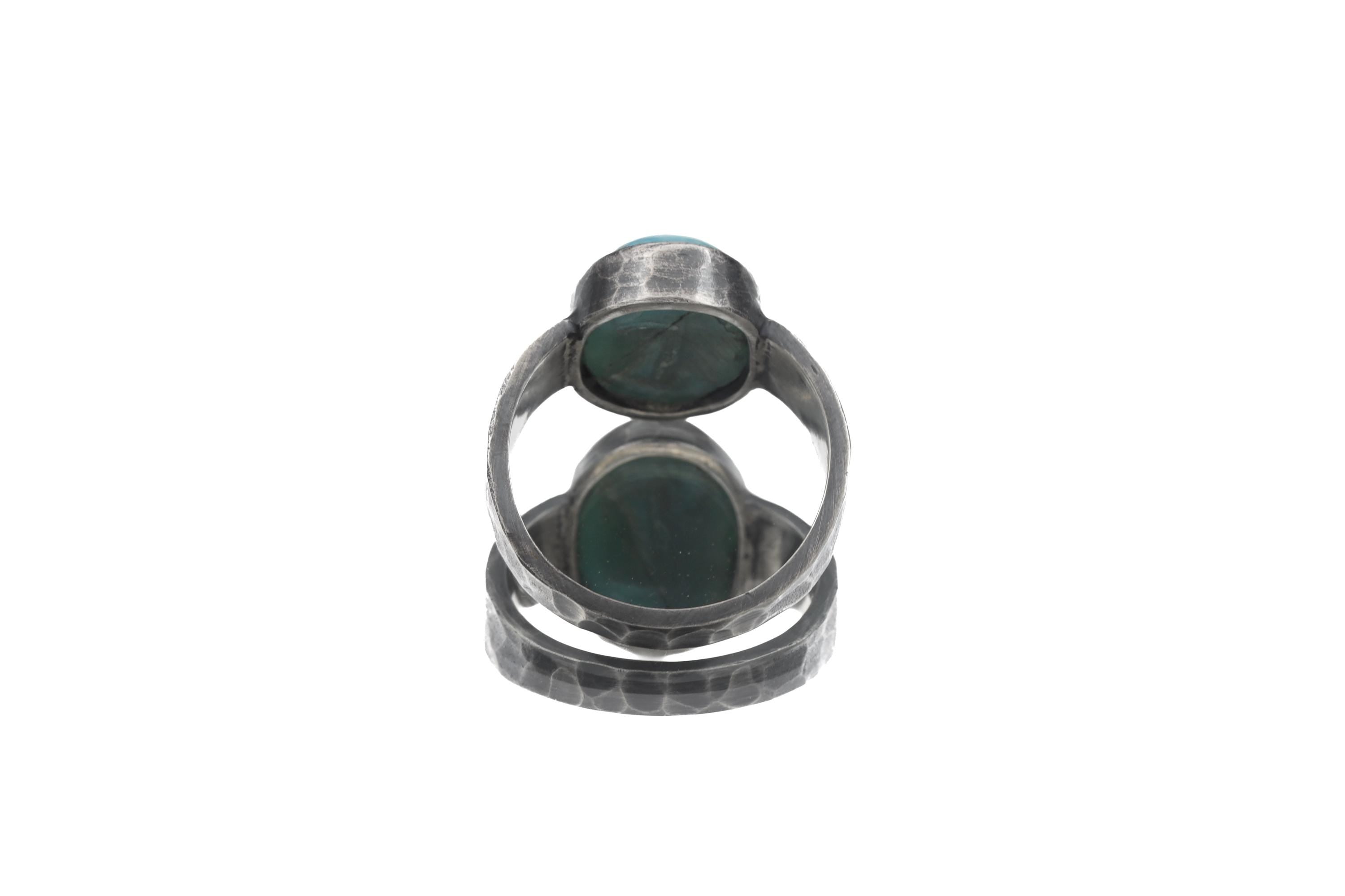 AAA Larimar Mens Ring 925 Sterling Silver Oxidized Hammered Band Oval Cabochon Throat Chakra Gift